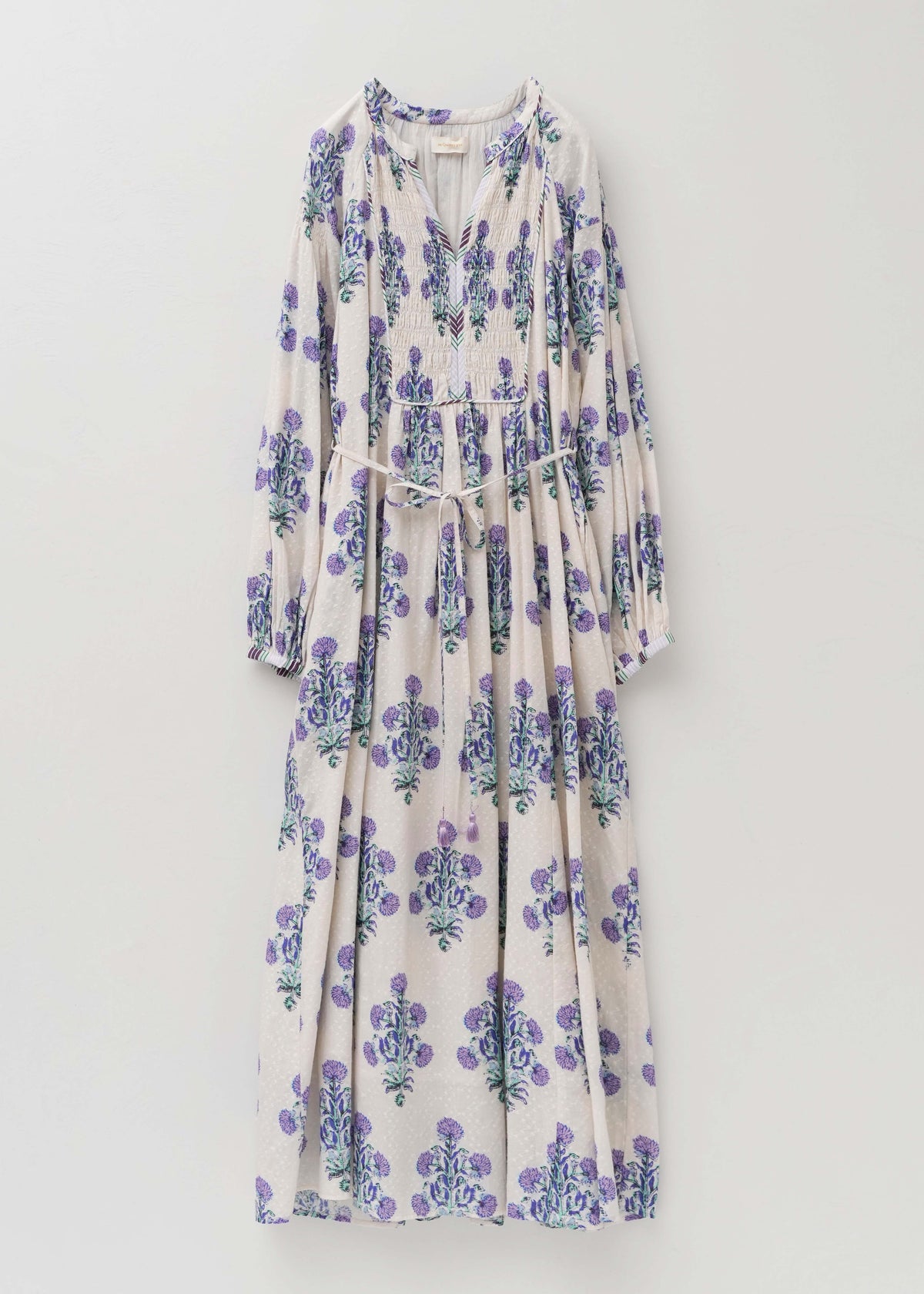 Cotton Jacquard Marigold Print Shirring Dress