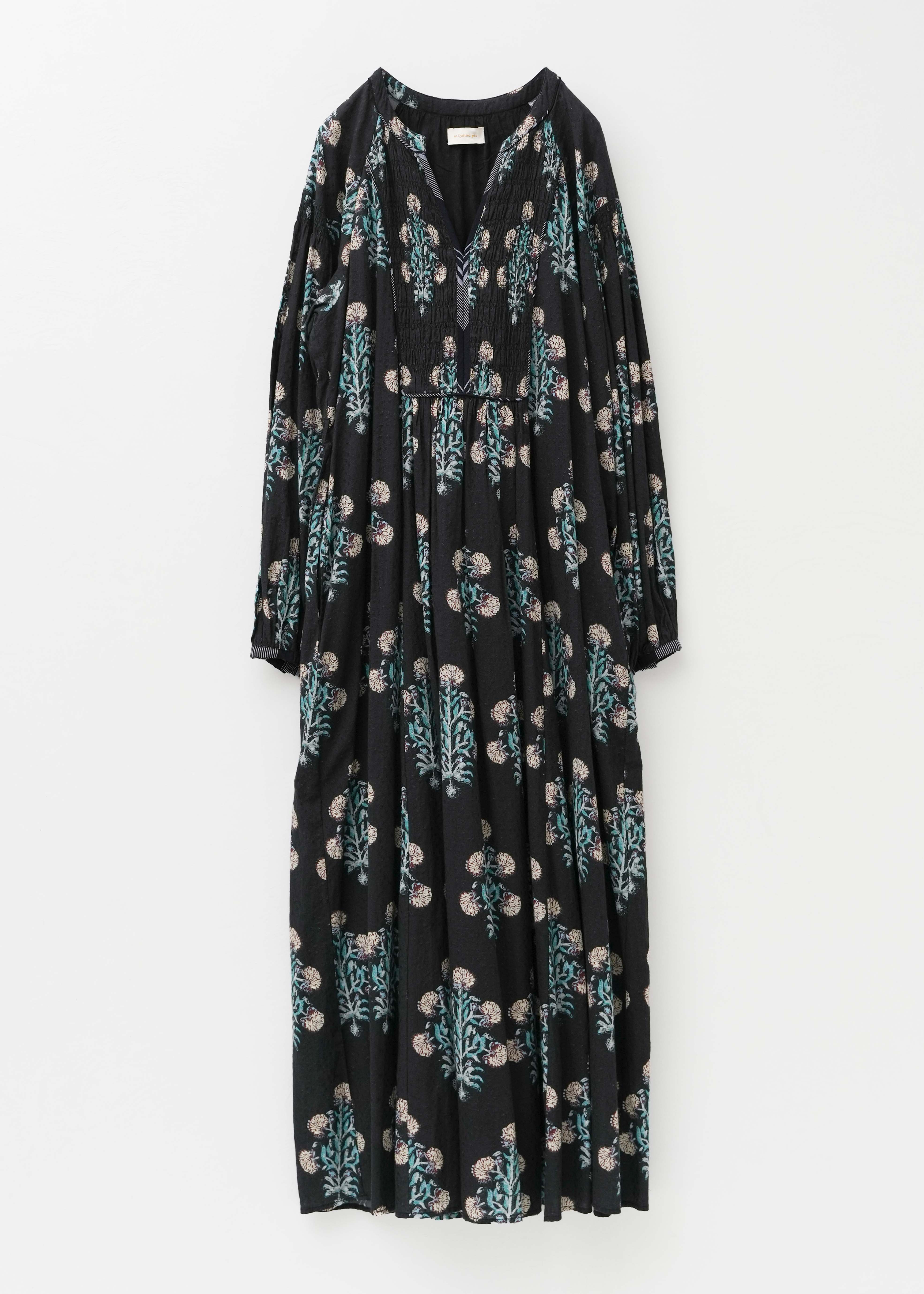 [Expected delivery in early January] Cotton Jacquard Marigold Print Shirring Dress