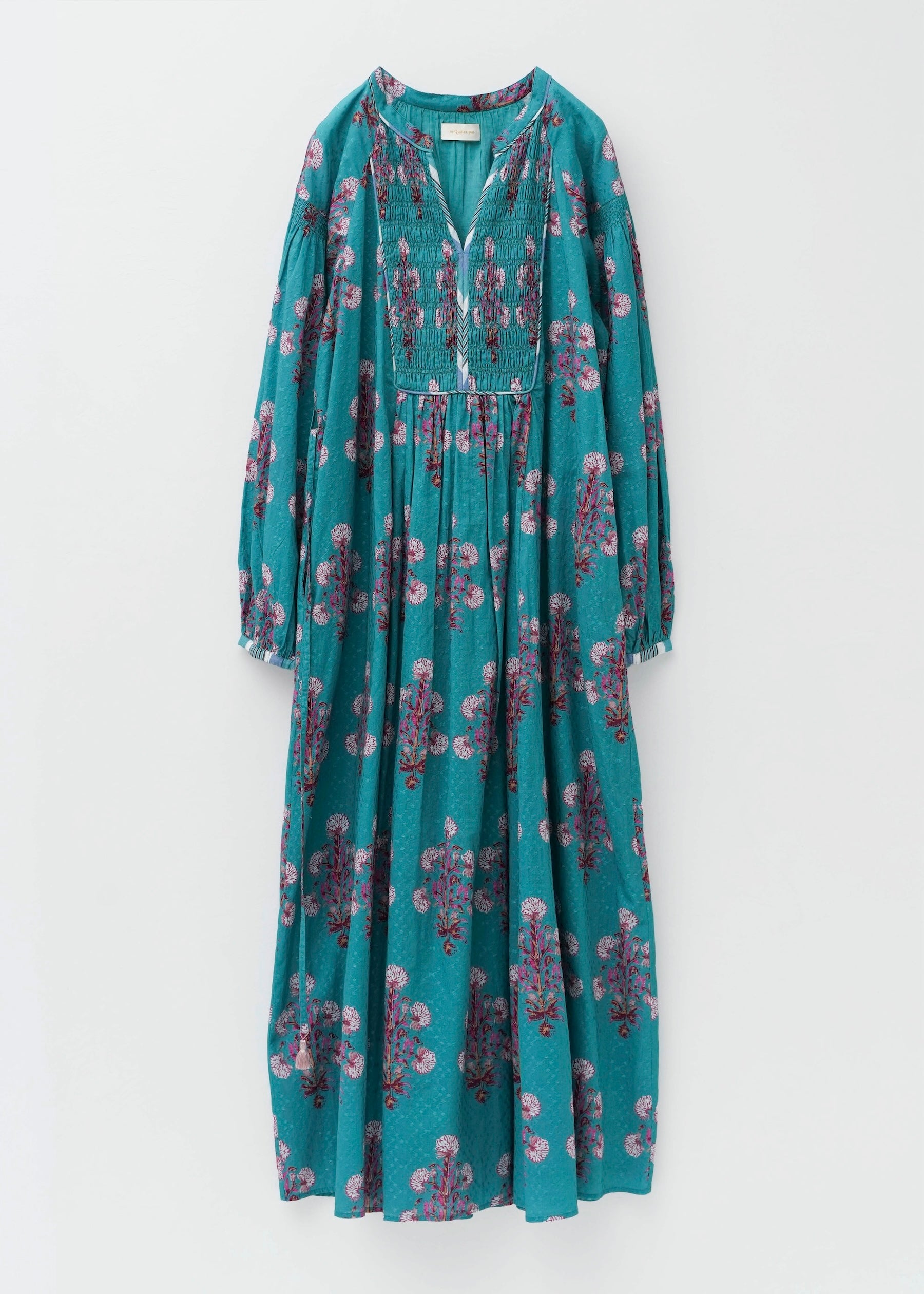 [Expected delivery in early January] Cotton Jacquard Marigold Print Shirring Dress