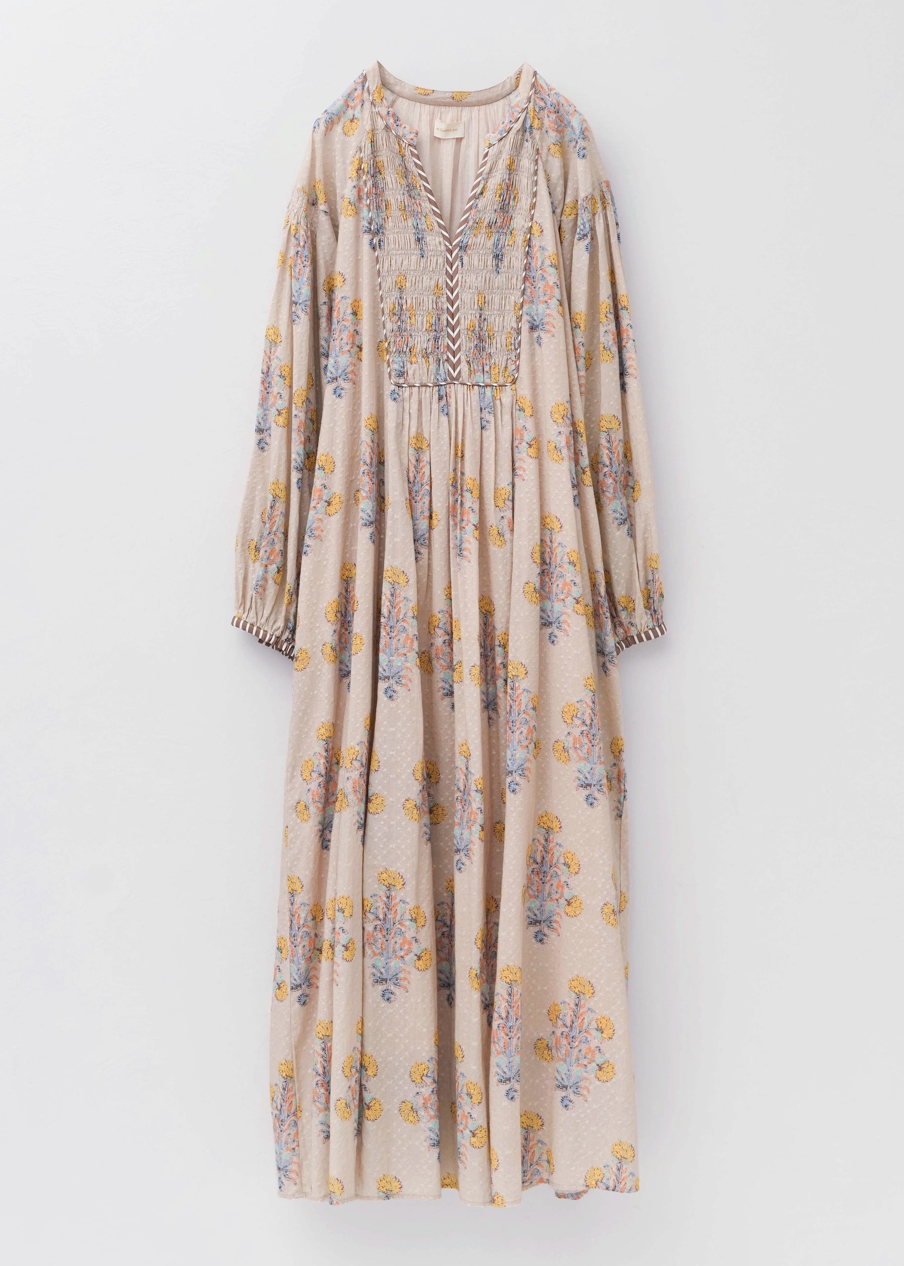 [Expected delivery in early January] Cotton Jacquard Marigold Print Shirring Dress