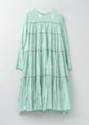 Cotton Voile Foil Flower Print Tiered Middle Length Dress