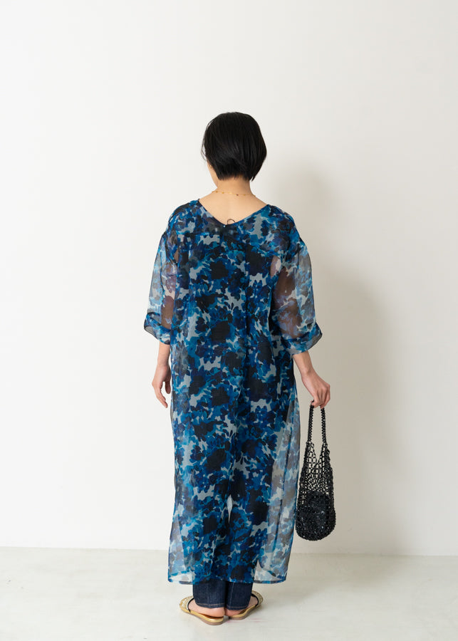 Organza Flower Print Sack Dress