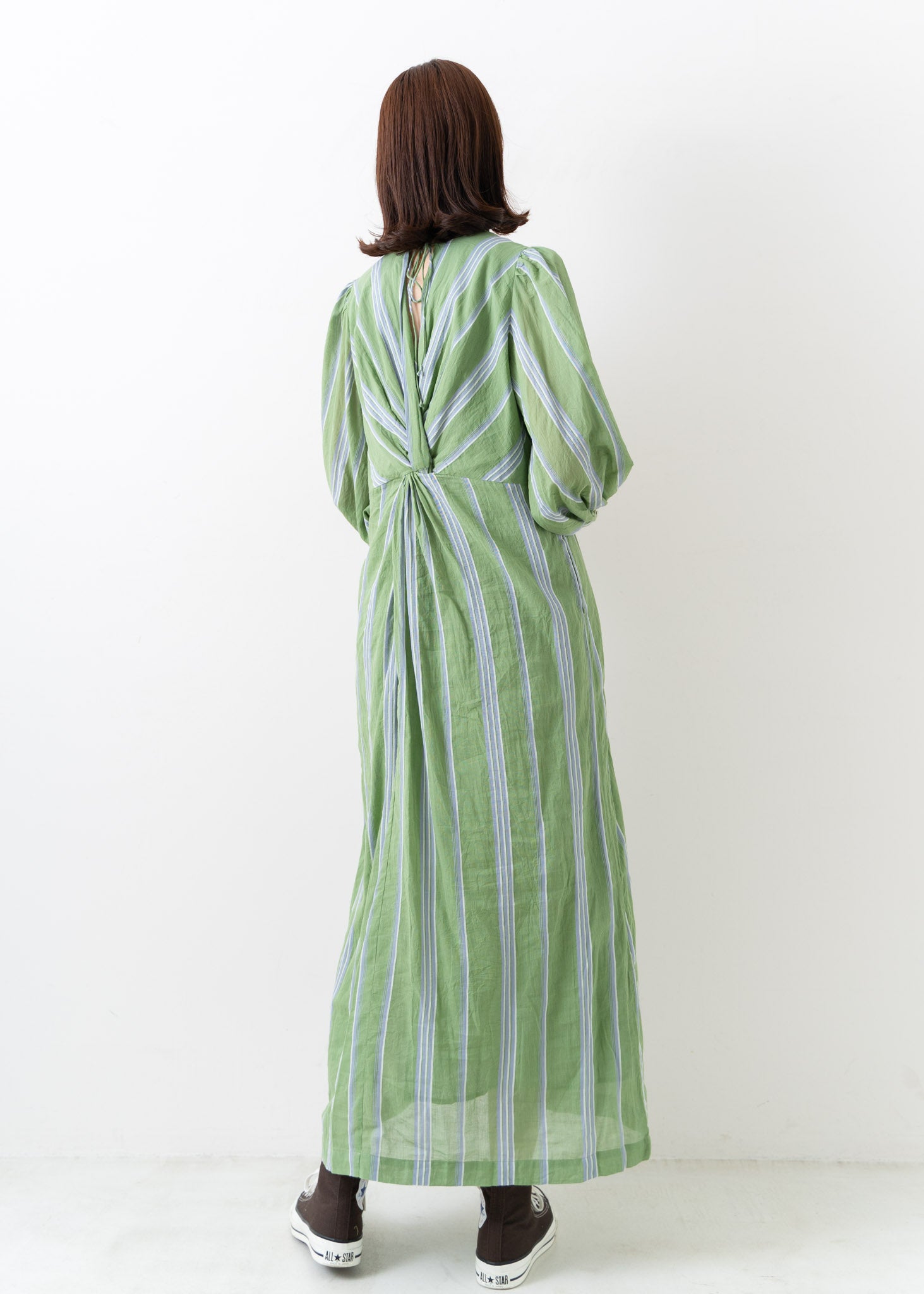 Cotton Voile Stripe Back Twisted Dress