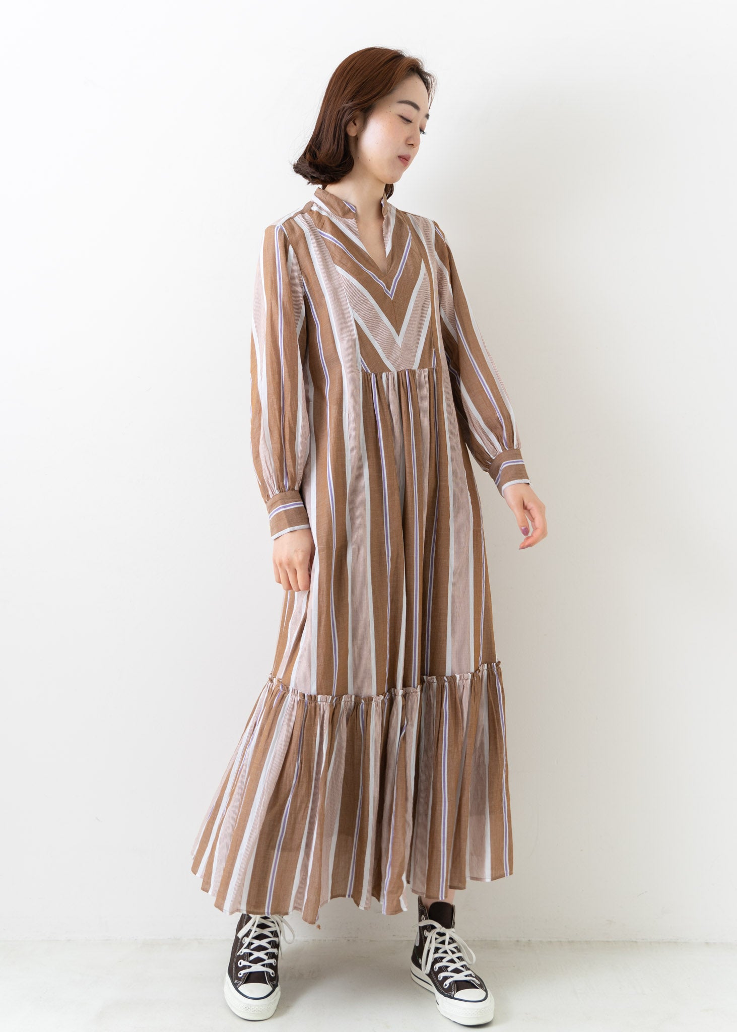 Cotton Voile Stripe Panel Dress