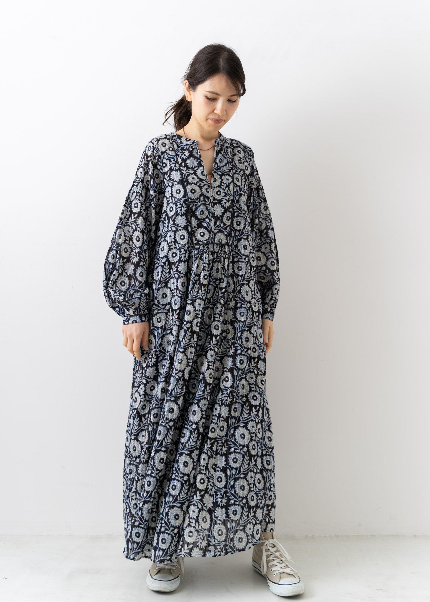 Cotton Lurex Stripe Flower Print Dress | Pasand by ne Quittez pas 