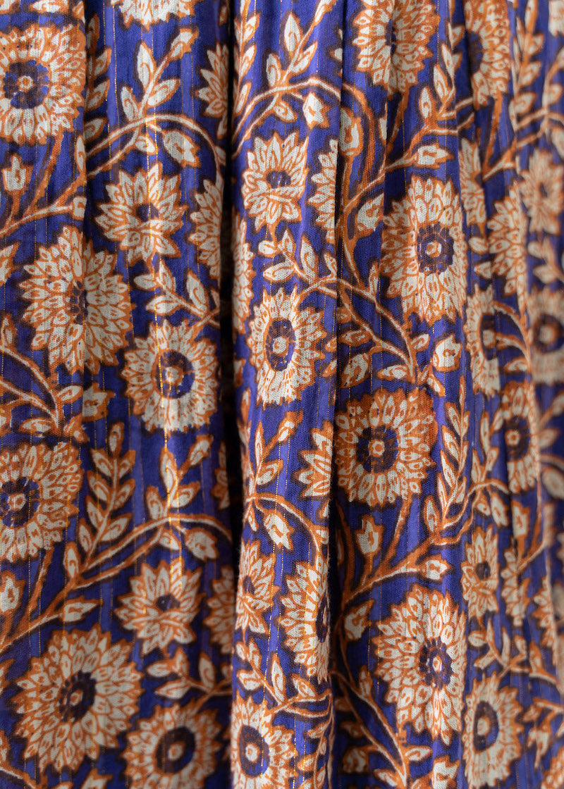 Cotton Lurex Stripe Flower Print Dress