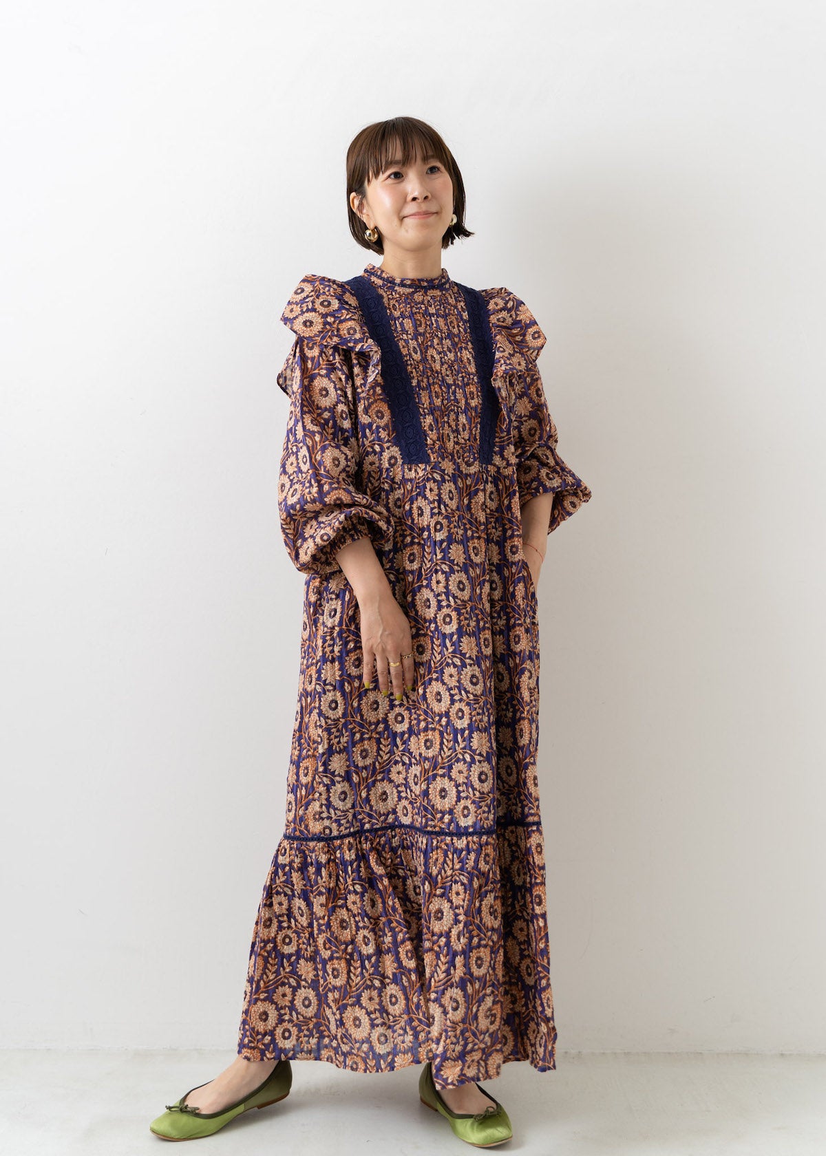 Cotton Lurex Stripe Flower Print Frill Dress | Pasand by ne 