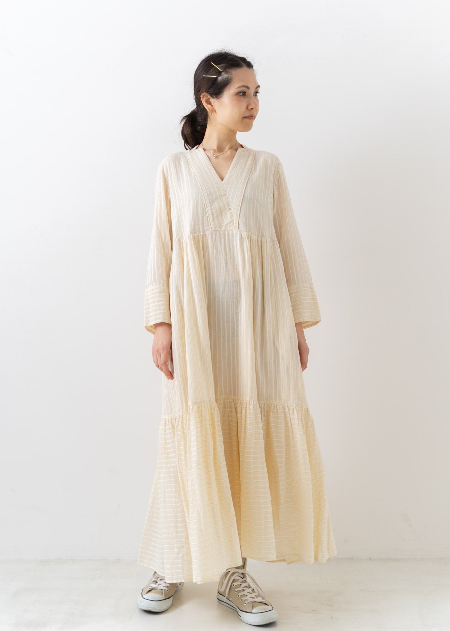 Cotton Lurex Stripe Tiered Dress