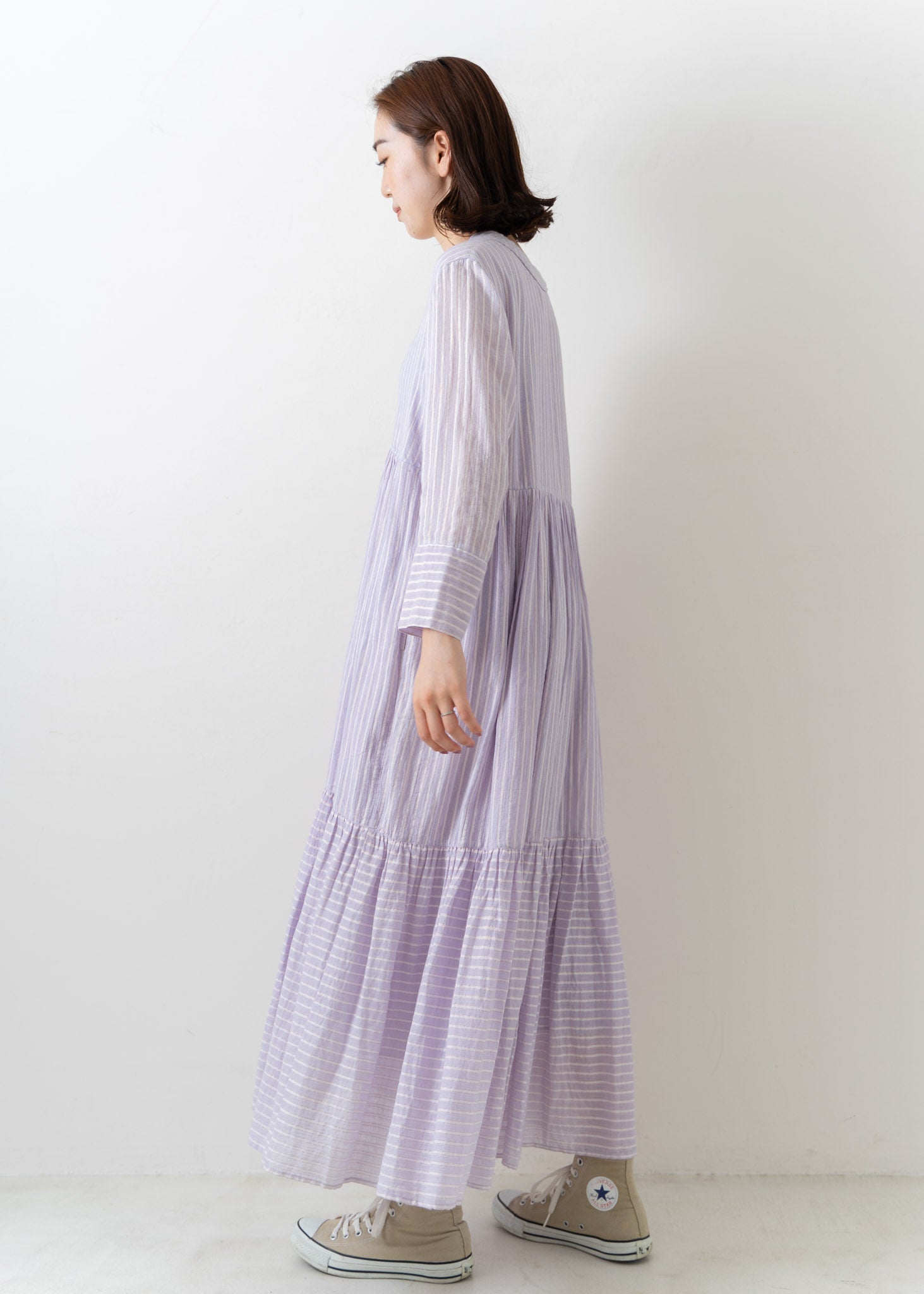 Cotton Lurex Stripe Tiered Dress