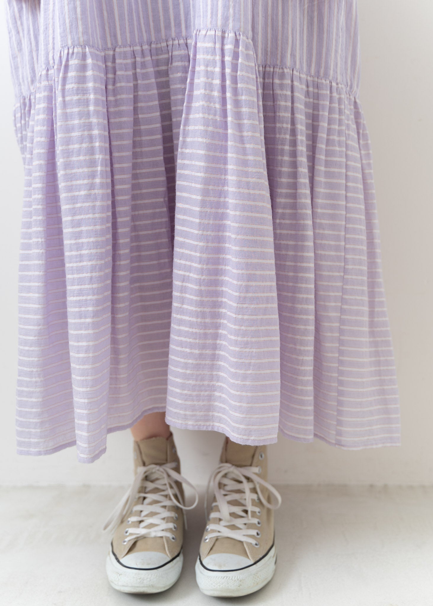 Cotton Lurex Stripe Tiered Dress