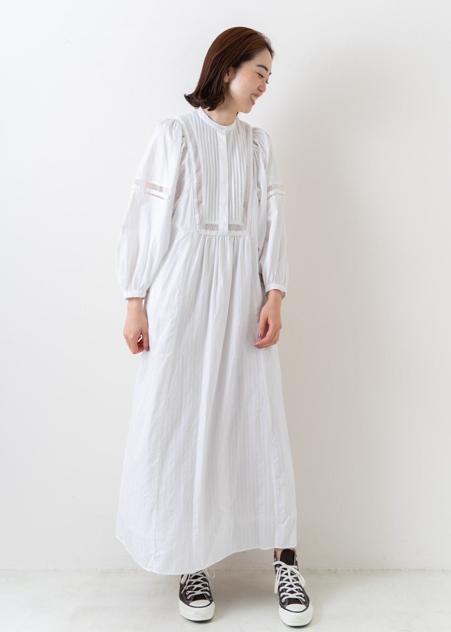 Cotton Dobby Stripe Square Lace Dress