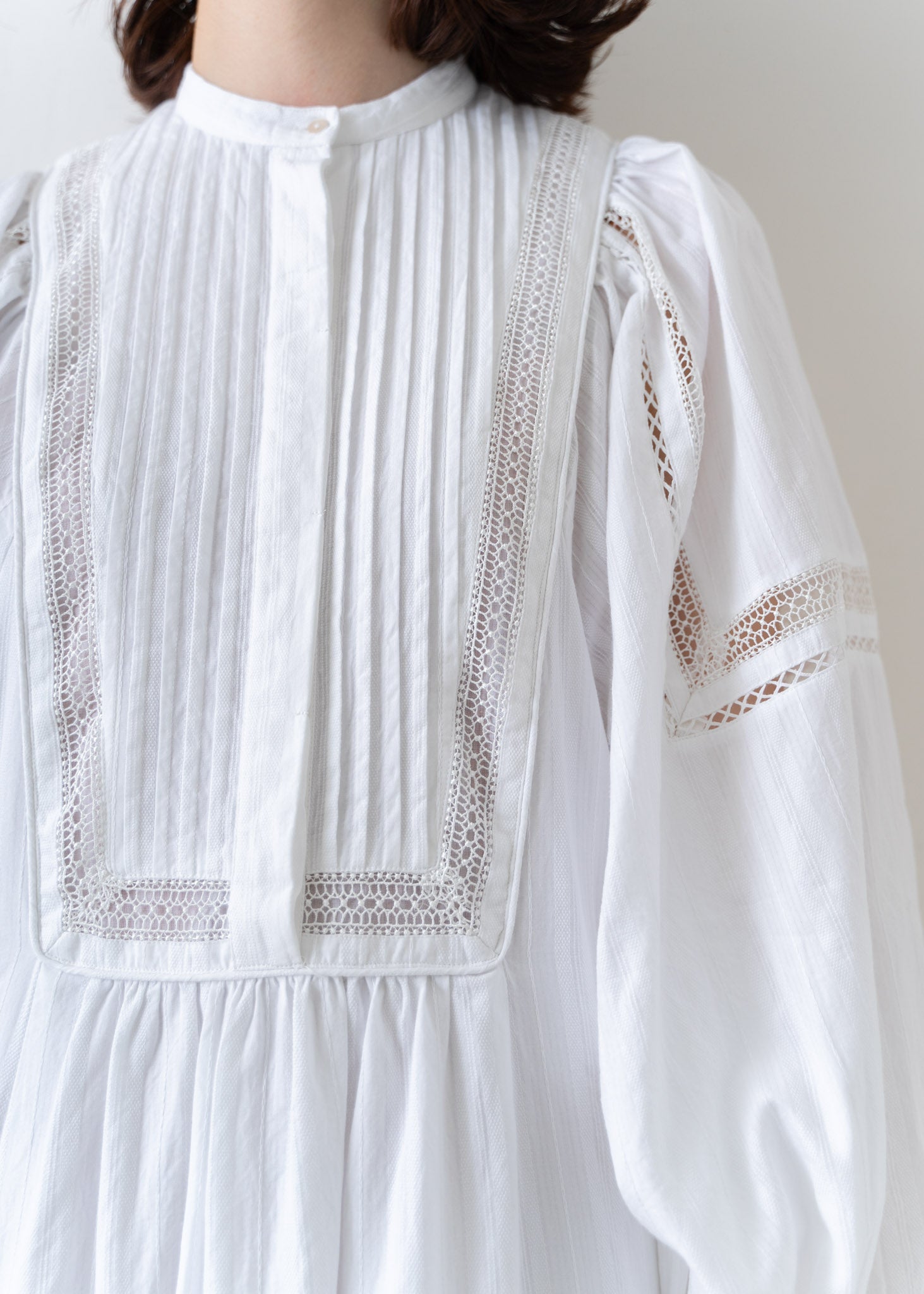 Cotton Dobby Stripe Square Lace Dress | Pasand by ne Quittez pas 