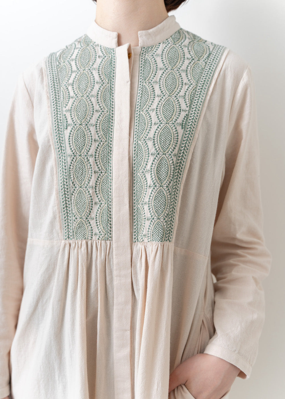 Crimp Cotton Solid Embroidery Dress