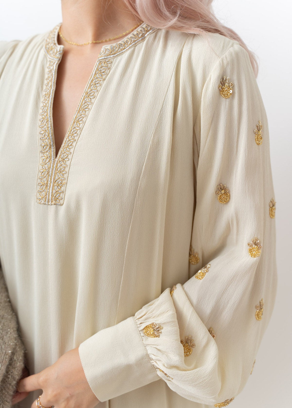 Moss Rayon Zari Embroidery Panel Dress | Pasand by ne Quittez pas 
