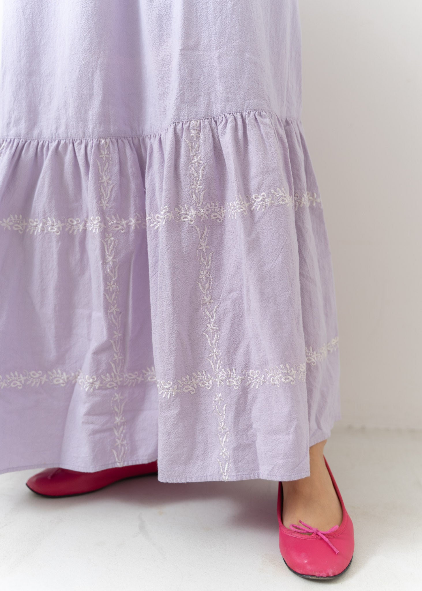 Crimp Cotton Check Embroidery Flare Cuff Dress | Pasand by ne 