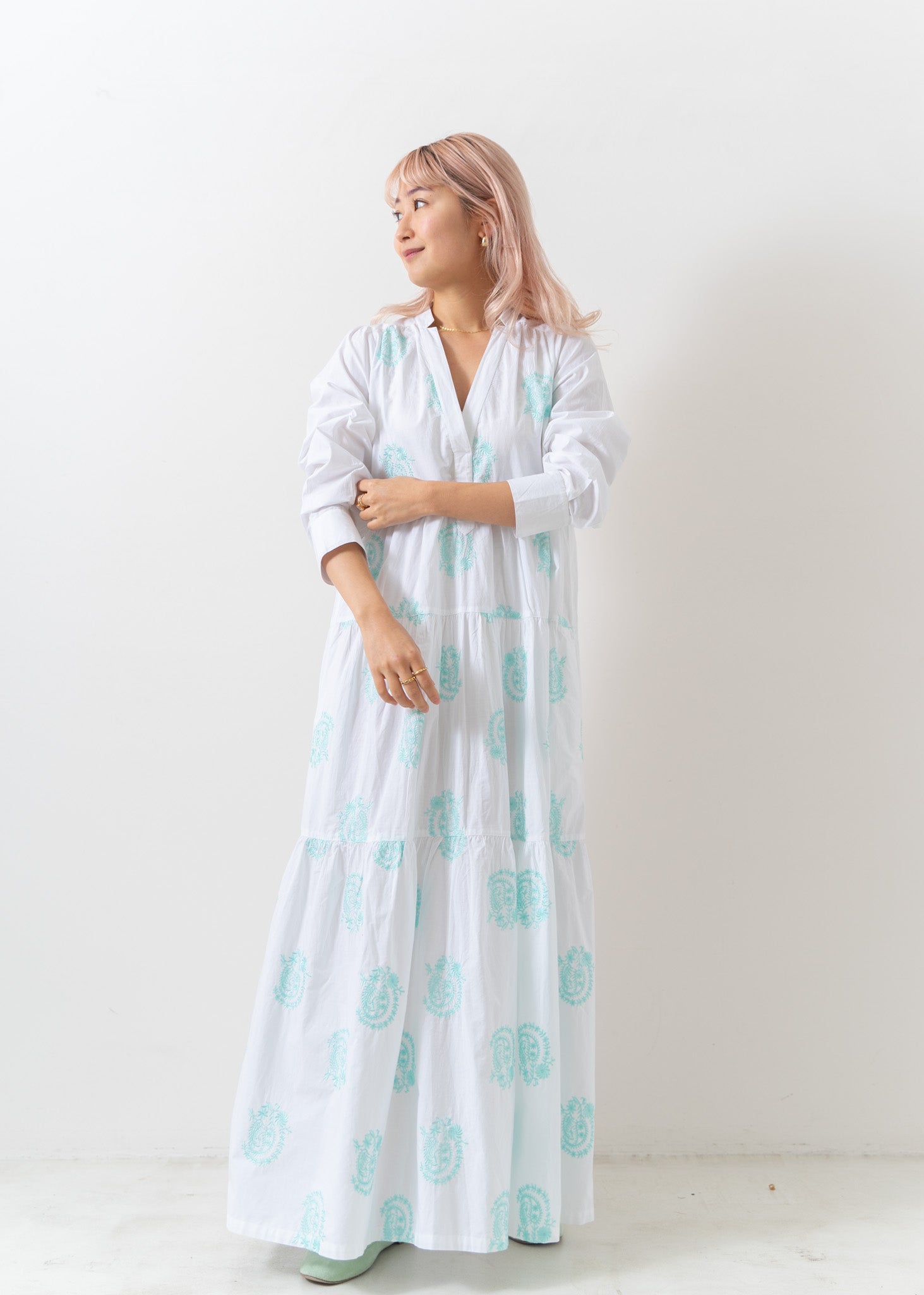 Poplin Paisley Embroidery Tired Dress