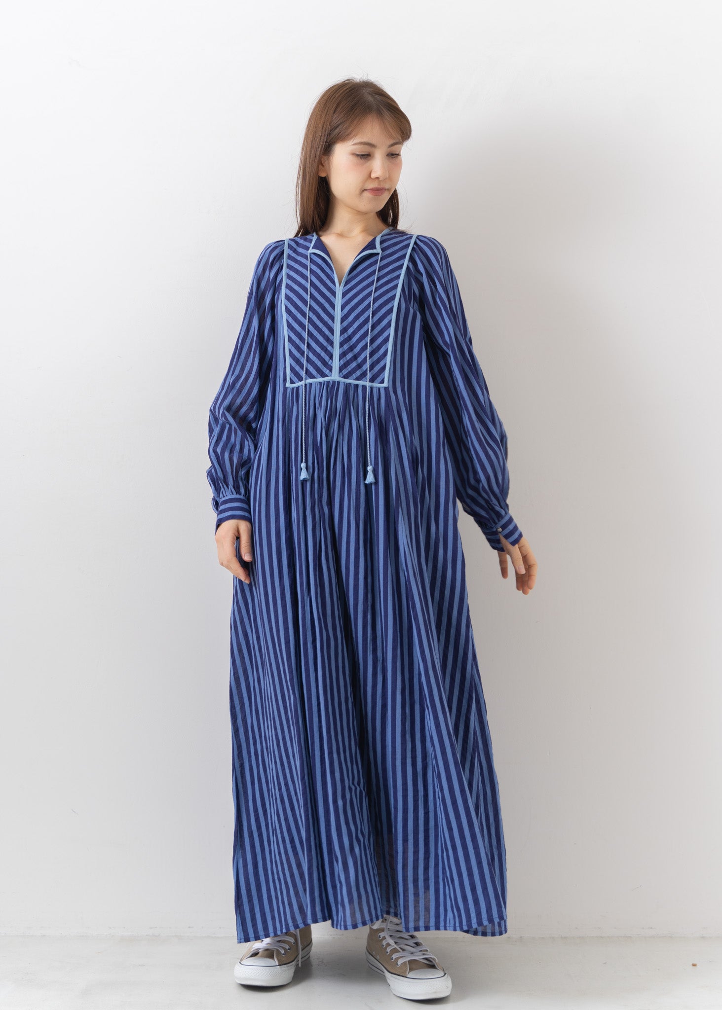 Cotton Voile Stripe Gather Dress