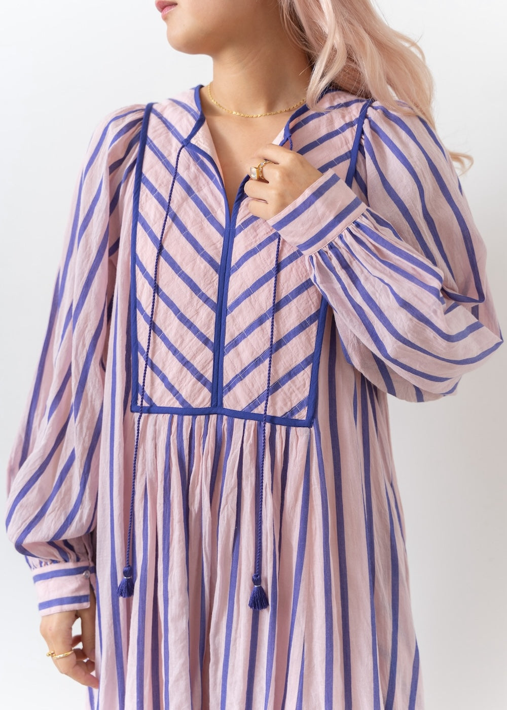 Cotton Voile Stripe Gather Dress | Pasand by ne Quittez pas