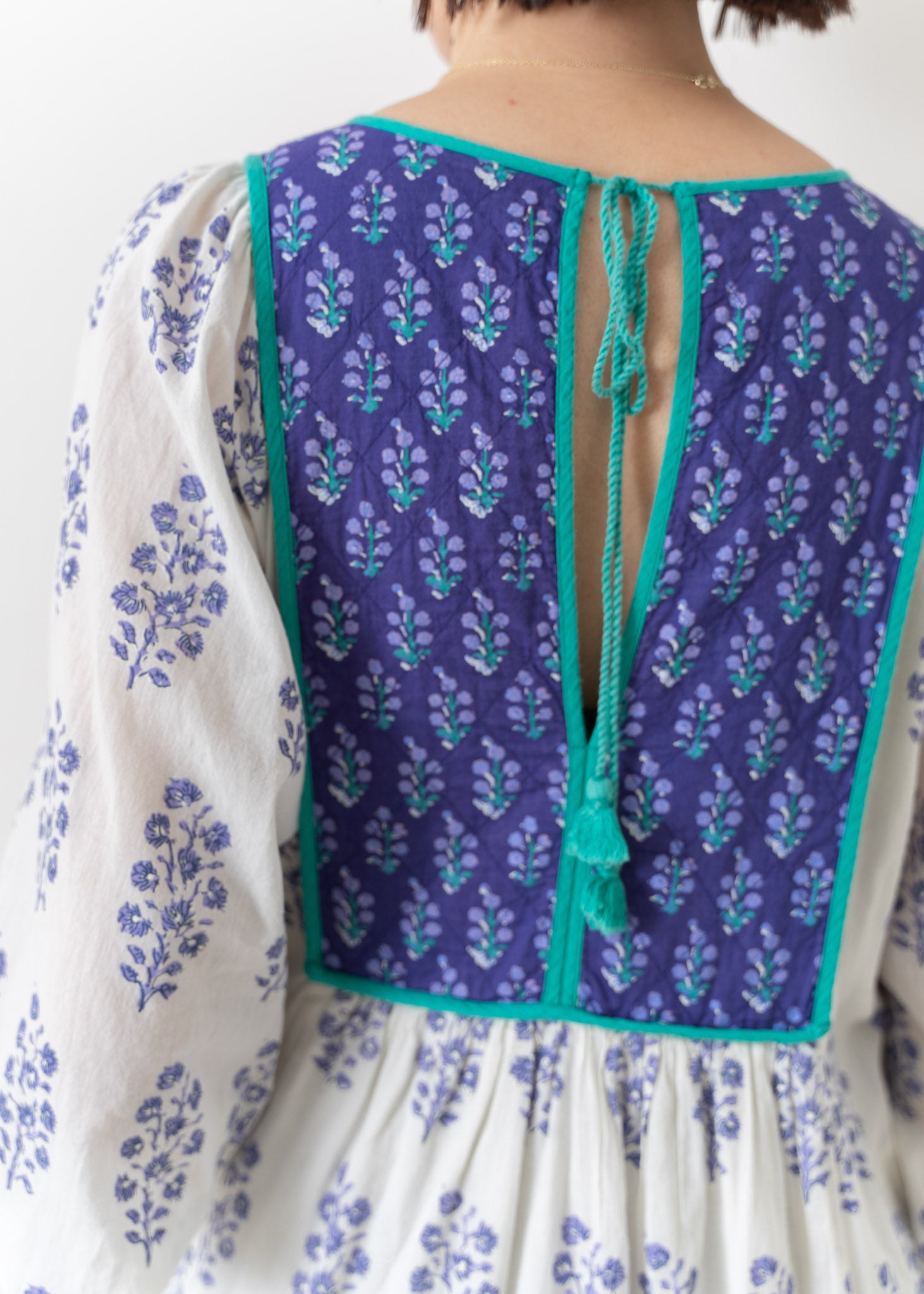 Cotton Voile Ethnic Combination Print Gather Dress