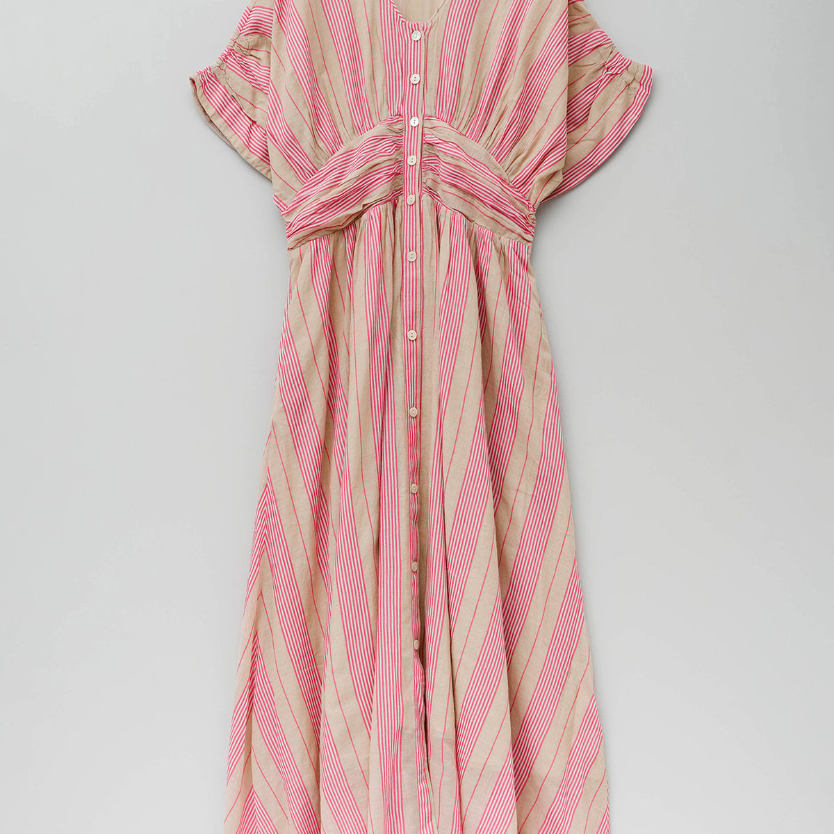 Cotton Stripe Waist Gather Dress | Pasand by ne Quittez pas 