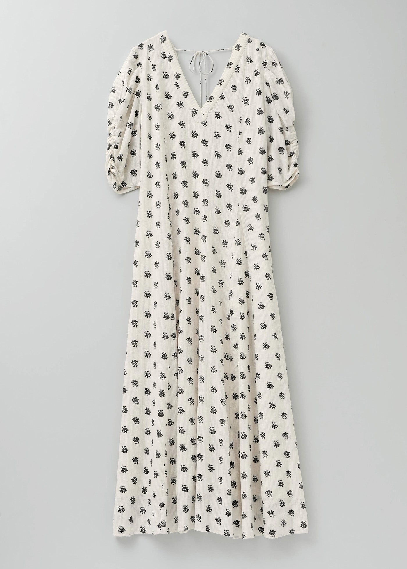 【5月上旬お届け予定】Cotton Dobby Stripe Anemone Print Gather Sleeve Dress