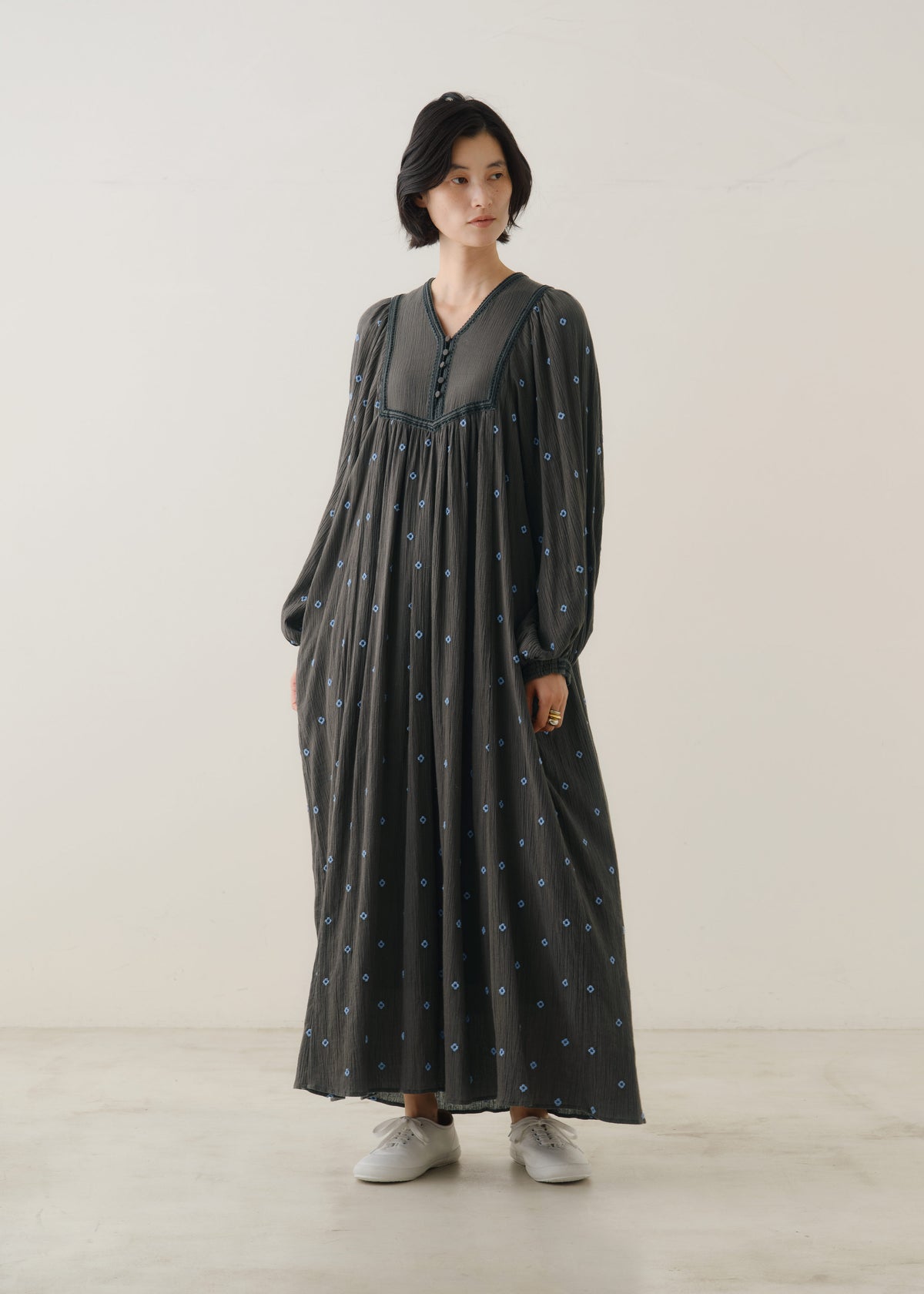 Cotton Crape Full Embroidery Yoke Dress