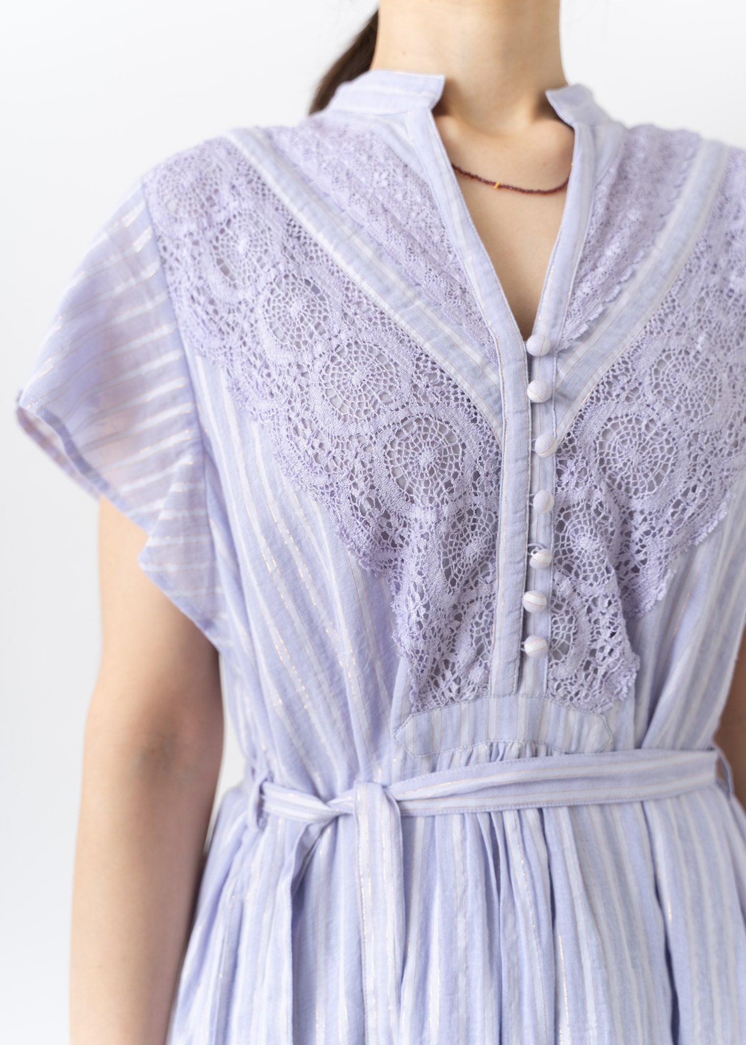 Cotton Lurex Stripe Frill Sleeve Dress