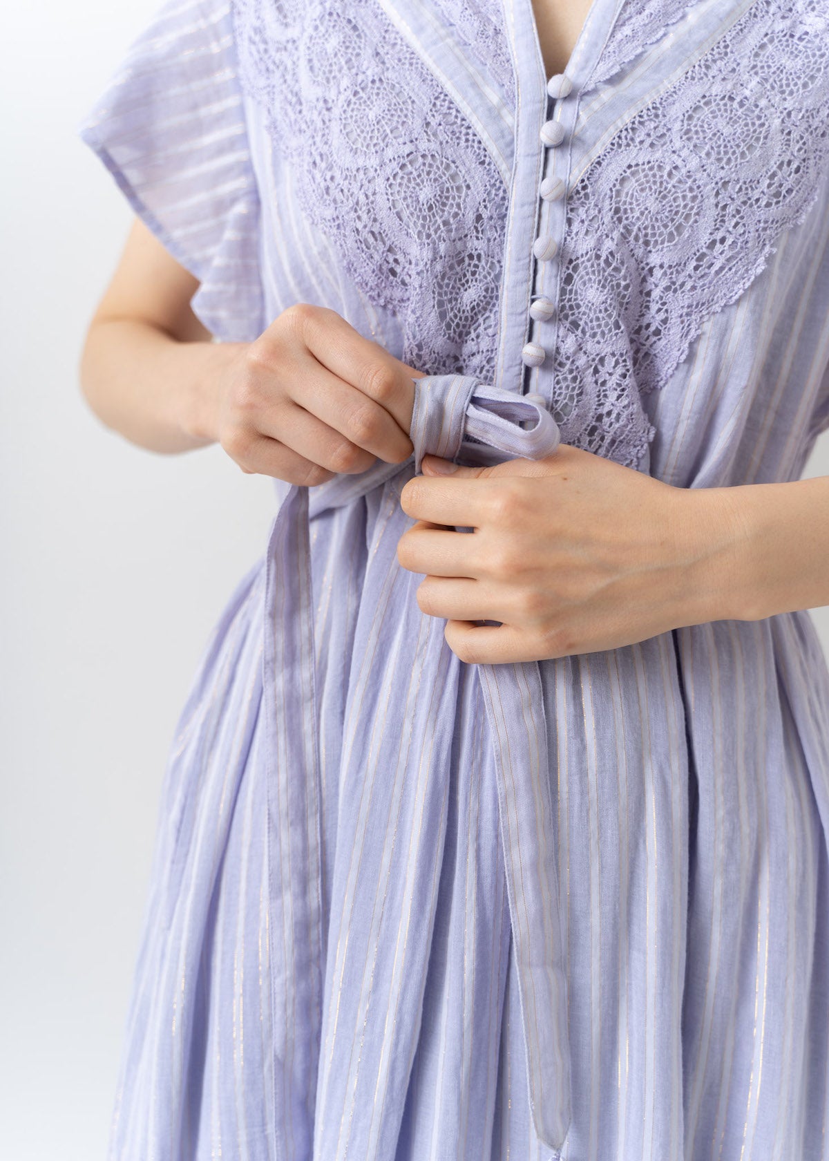 Cotton Lurex Stripe Frill Sleeve Dress | Pasand by ne Quittez pas 