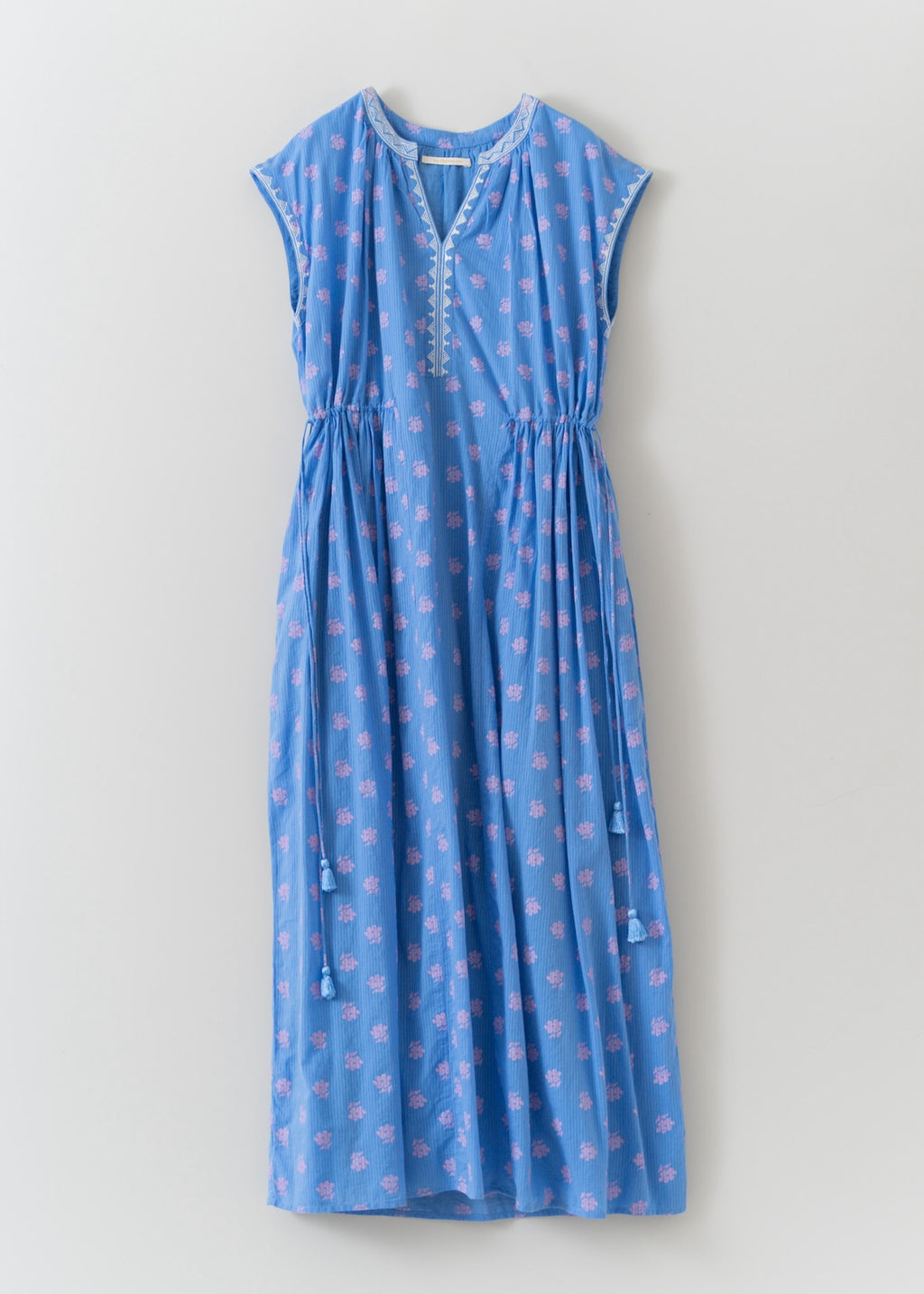 Dobby Stripe Flower Print Sleeveless Dress | Pasand by ne Quittez 