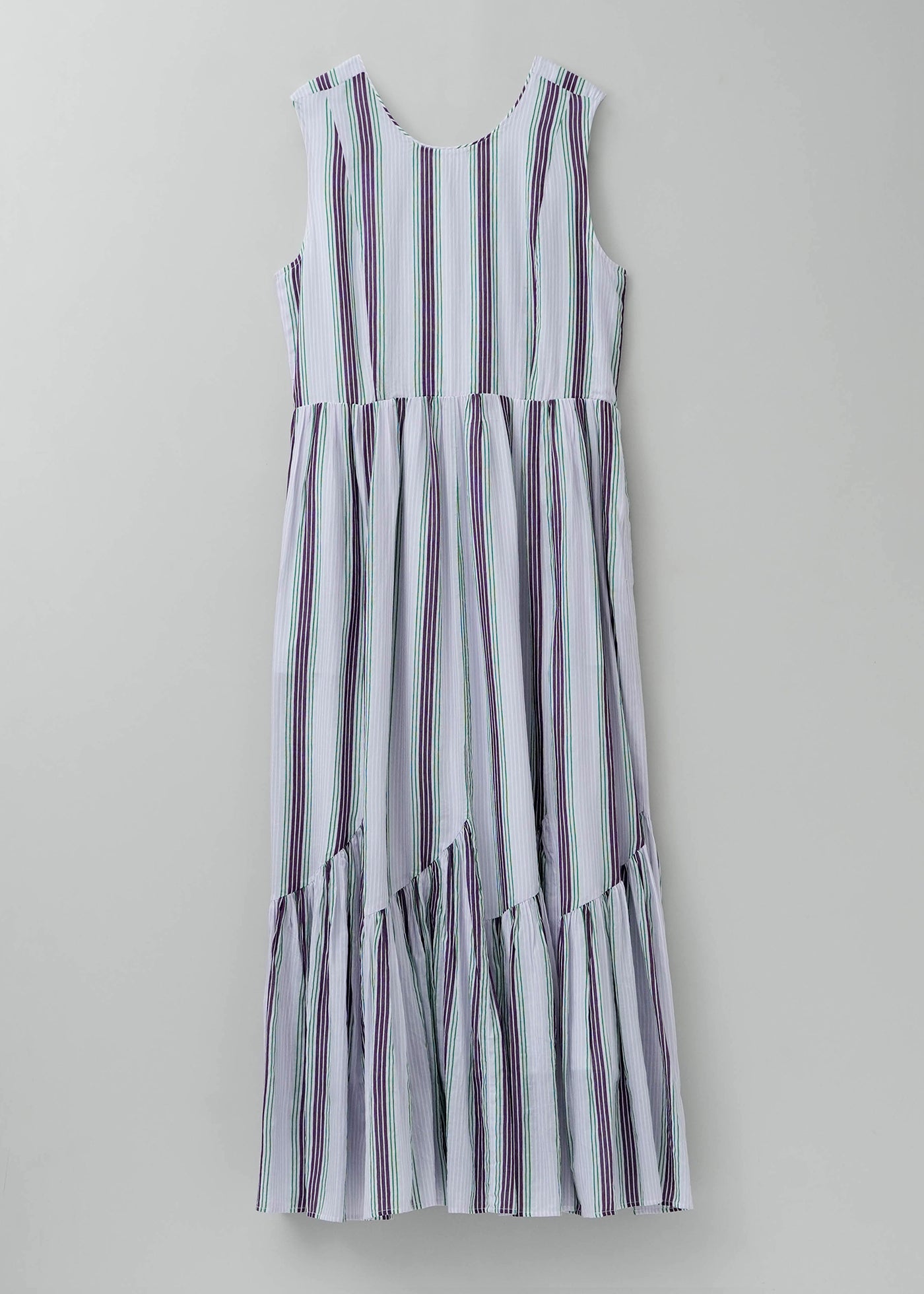 【5月上旬お届け予定】Cotton Voile Stripe Sleeveless Slant Panel Dress