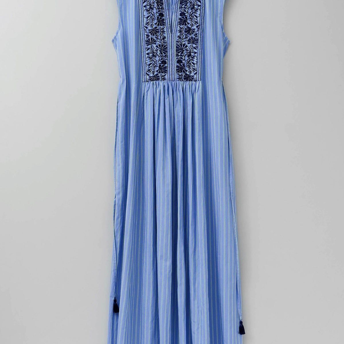 Poplin Stripe Flower Embroidery Sleeveless Dress | Pasand by ne 