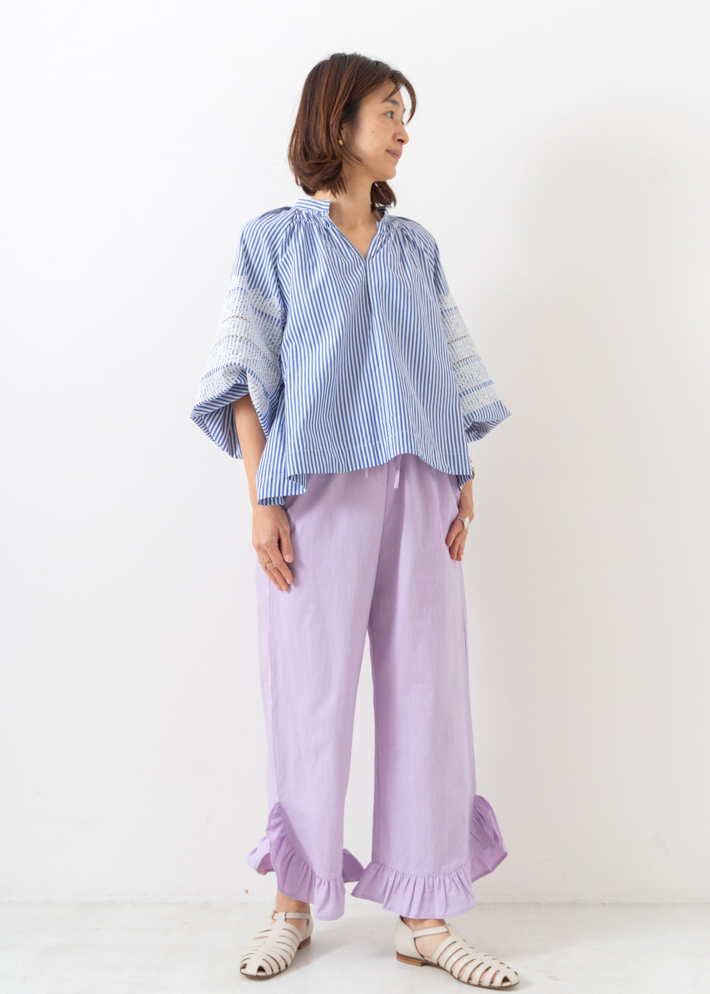 Crimp Cotton Frill Pants | Pasand by ne Quittez pas | パサンドバイ