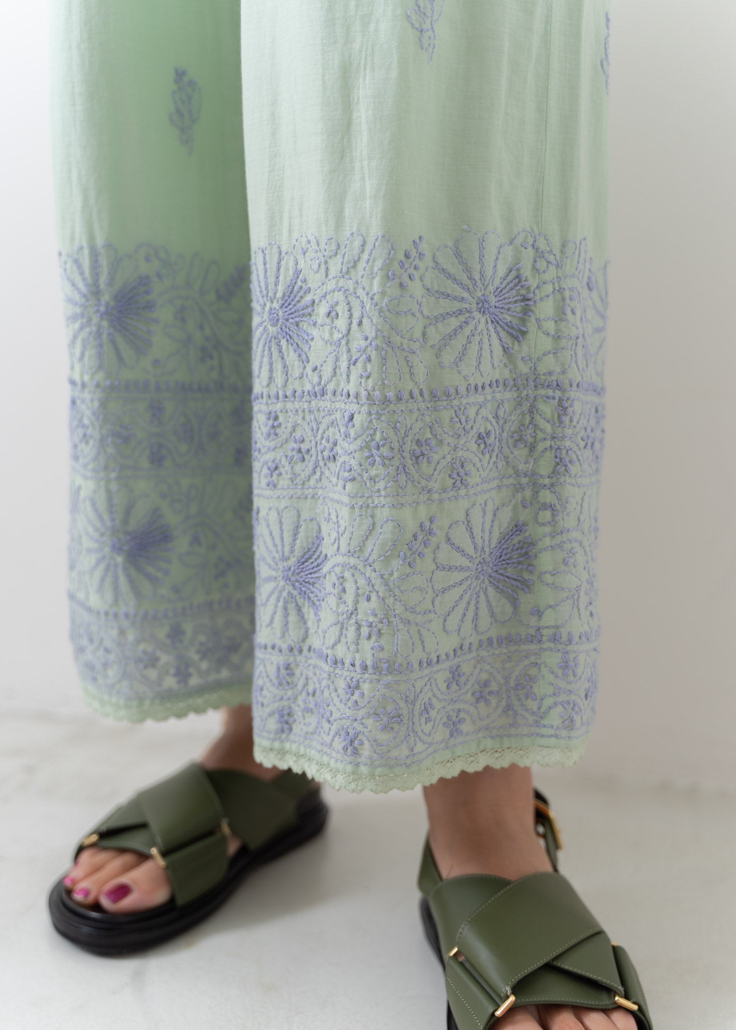 Cotton Voile Lucknow Embroidery Pants