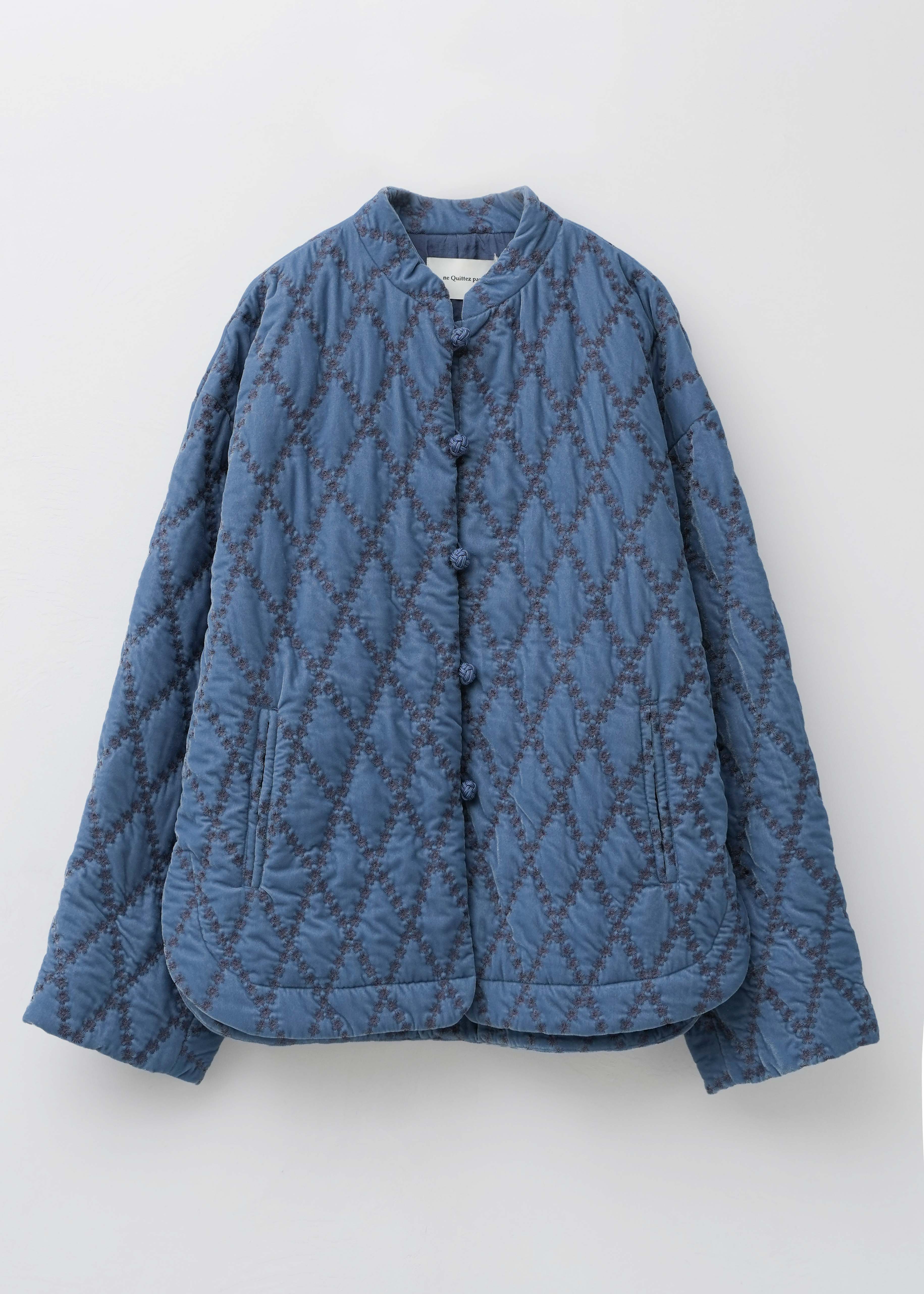 【10月中旬お届け予定】Velvet Flower Argyle Embroidery Quilted Jacket
