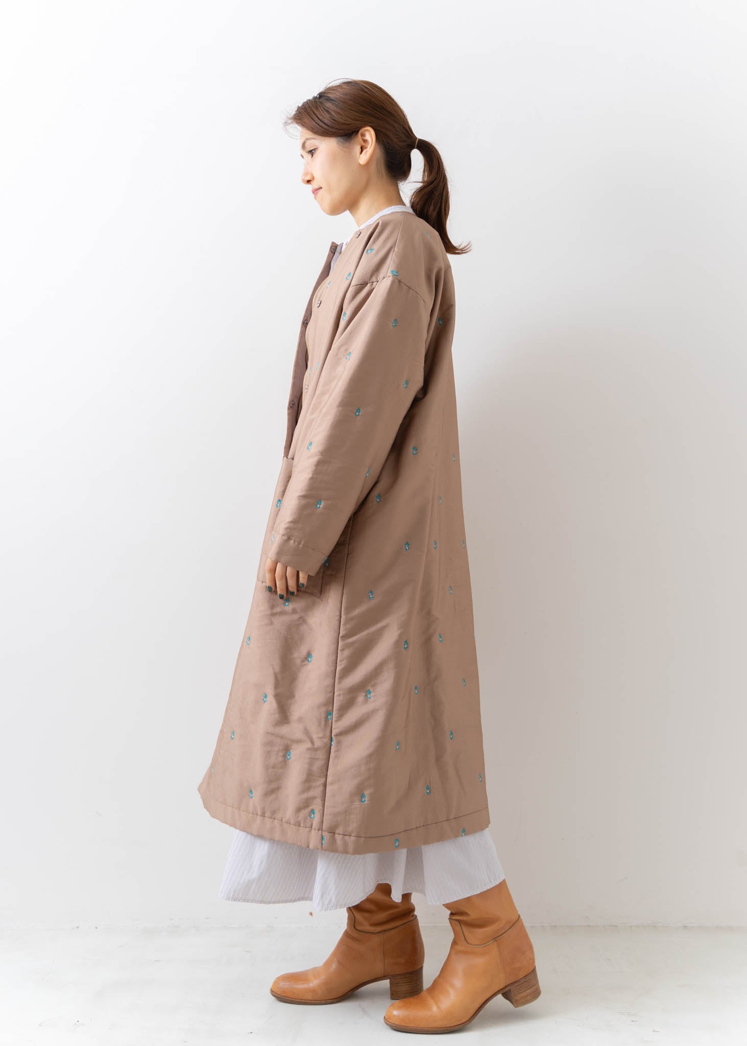 Poly Dupion Embroidery Quilted Coat