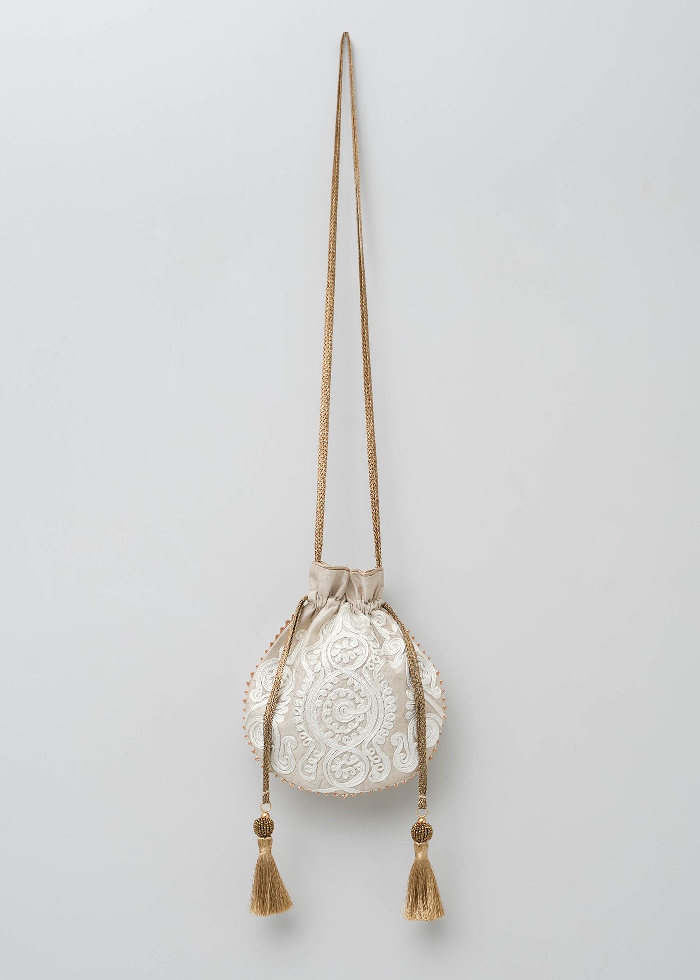【3/4 10時発売】Cord Embroidery Drawstring Shoulder Bag