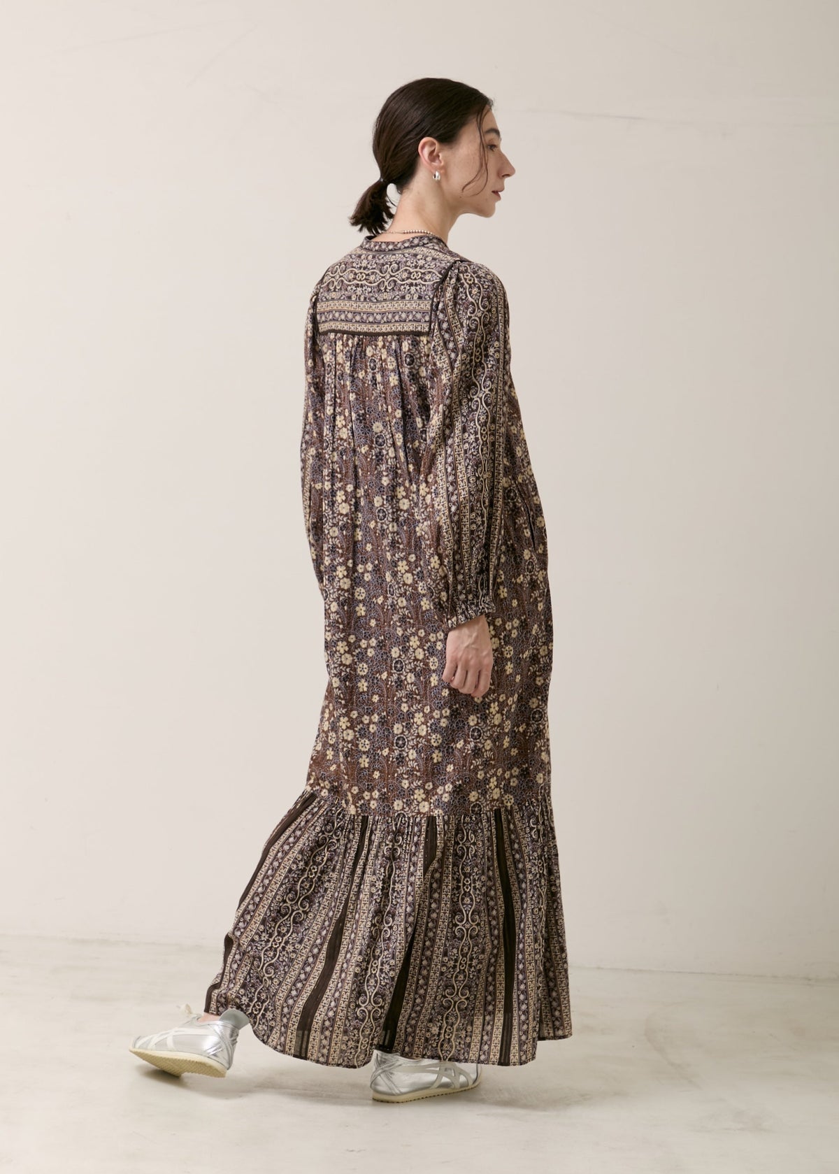 Cotton Jacquard Flower Print Yoke Dress