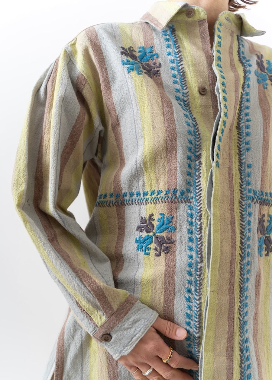 Wide Stripe Embroidery Shirt