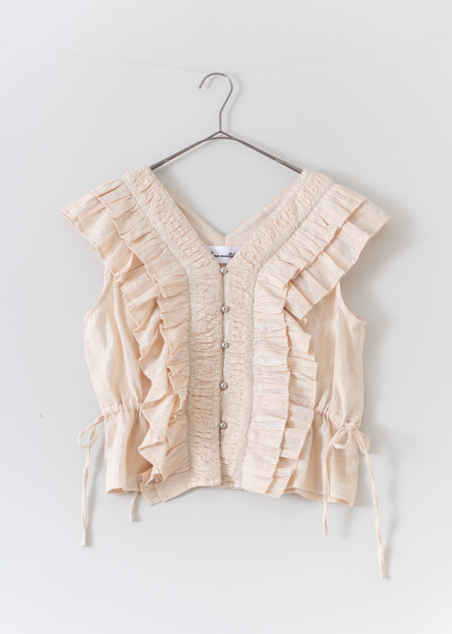 Lurex Stripe Shirring Frill Top