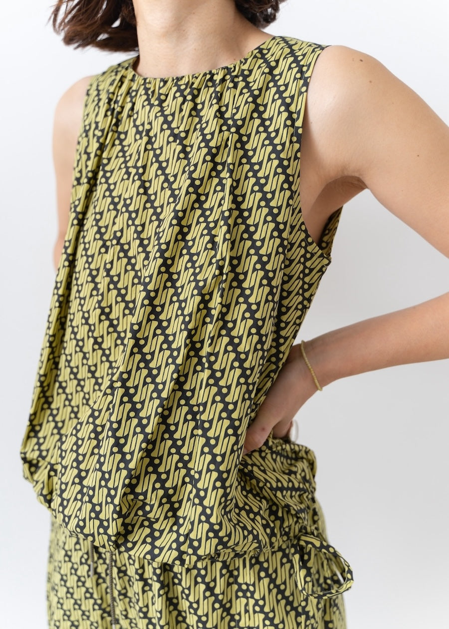 Geometric Pattern Gathered Top 