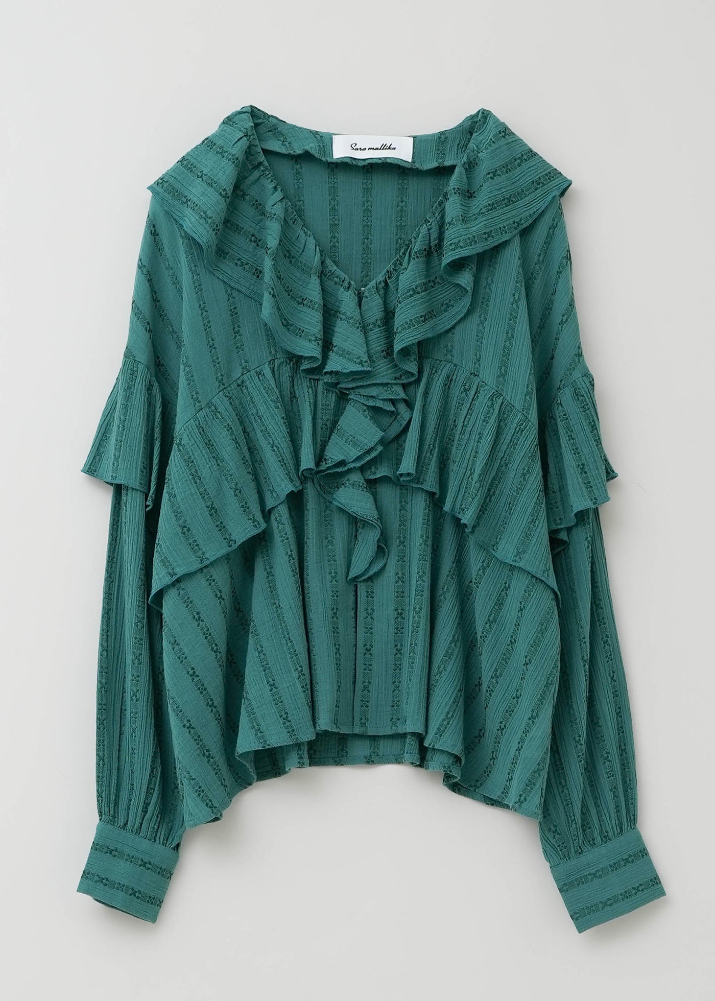 Cotton Jacquard Frill Top