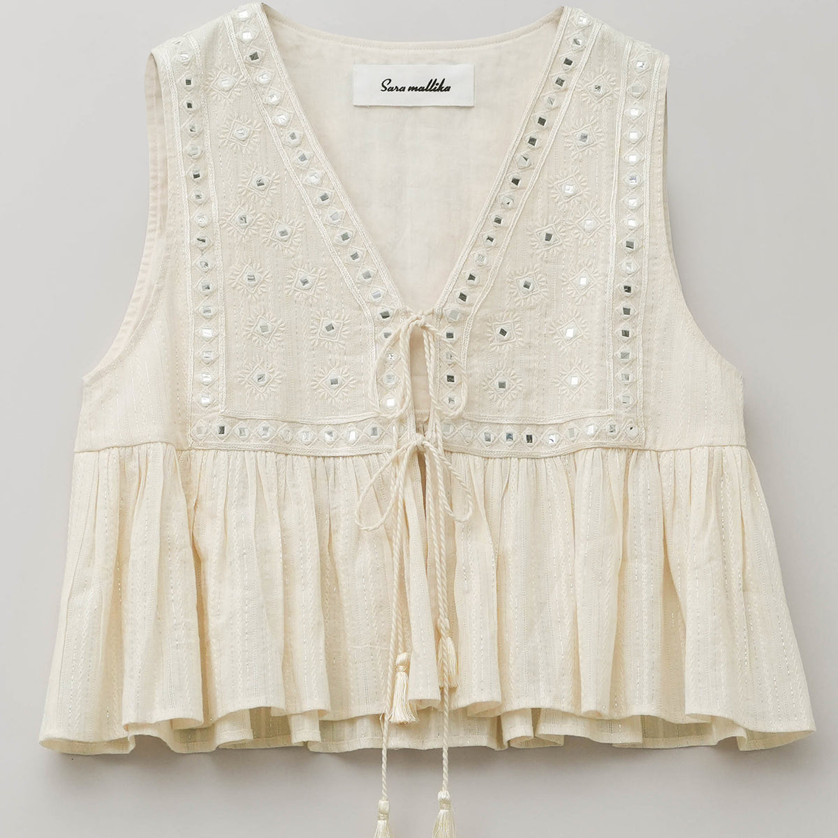Cotton Jacquard Mirror Embroidery Top | Pasand by ne Quittez pas 