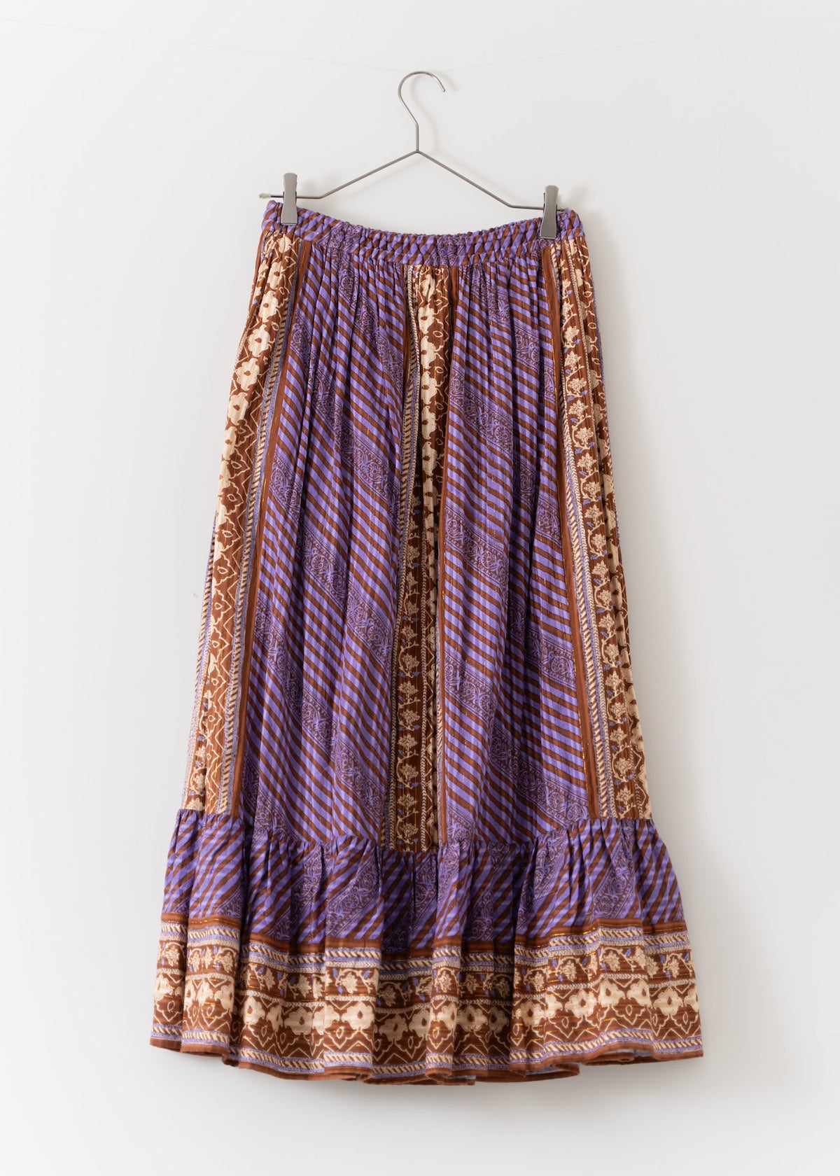 Cotton Stripe Ethnic Print Skirt