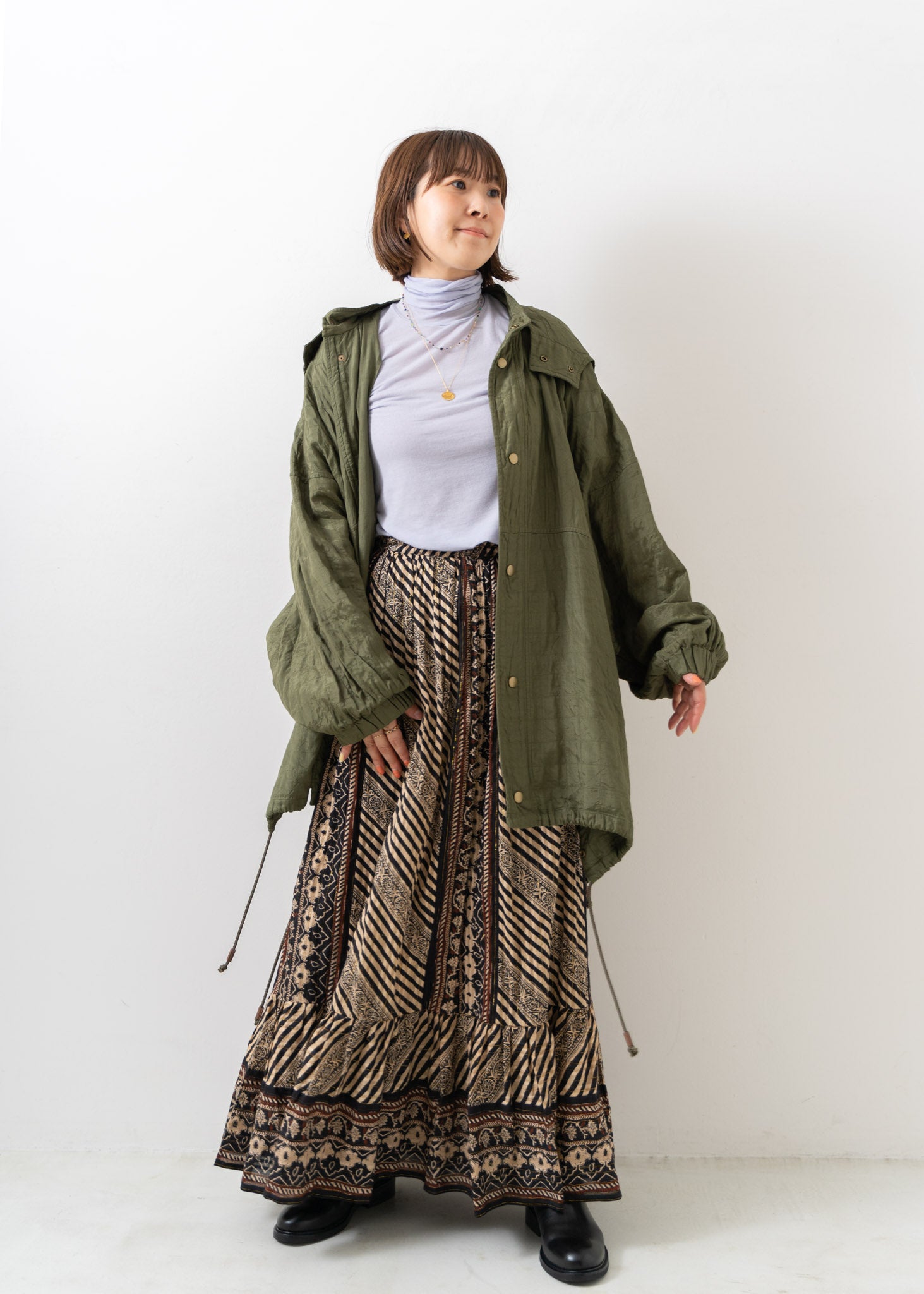 Cotton Stripe Ethnic Print Skirt