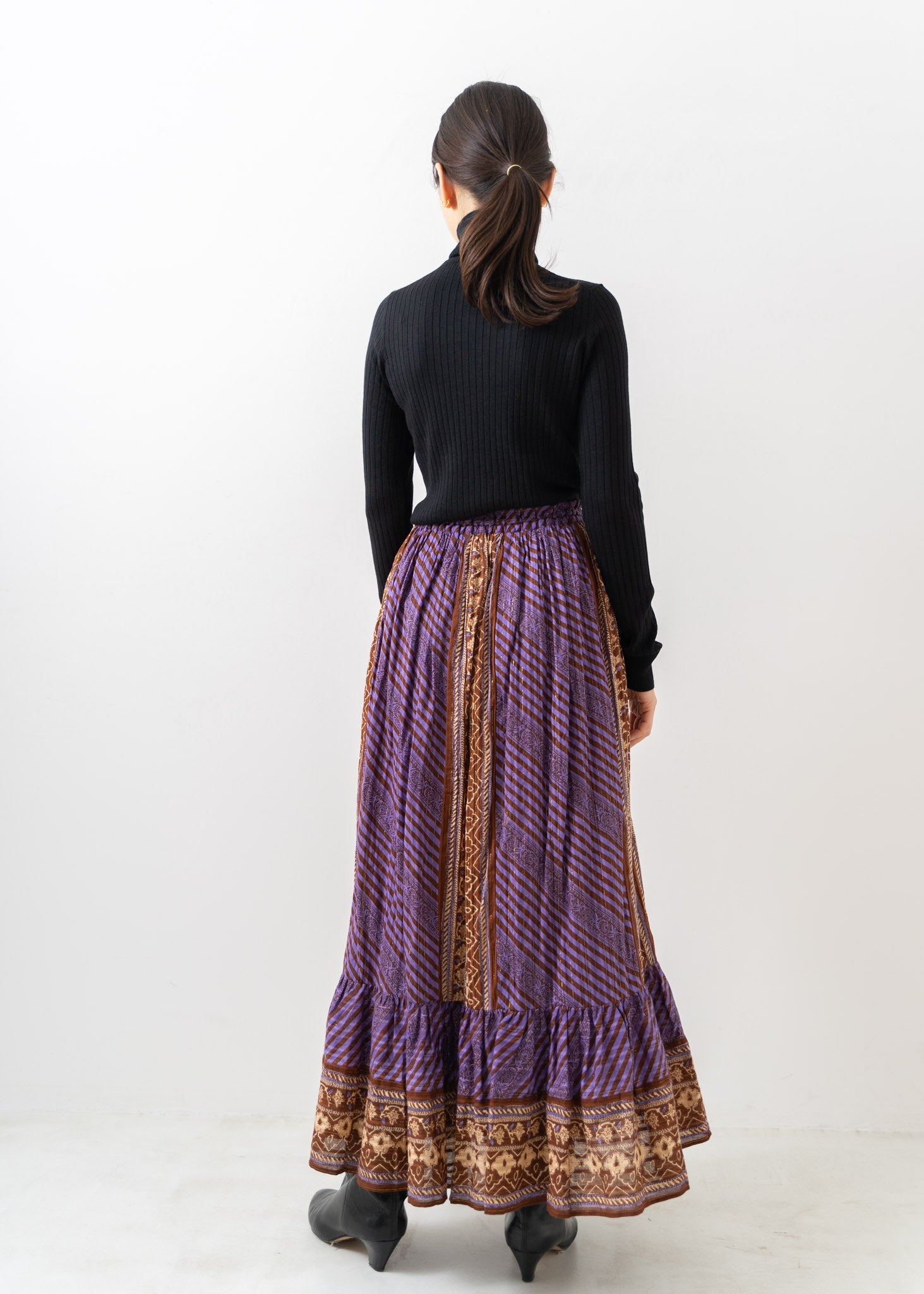 Cotton Stripe Ethnic Print Skirt