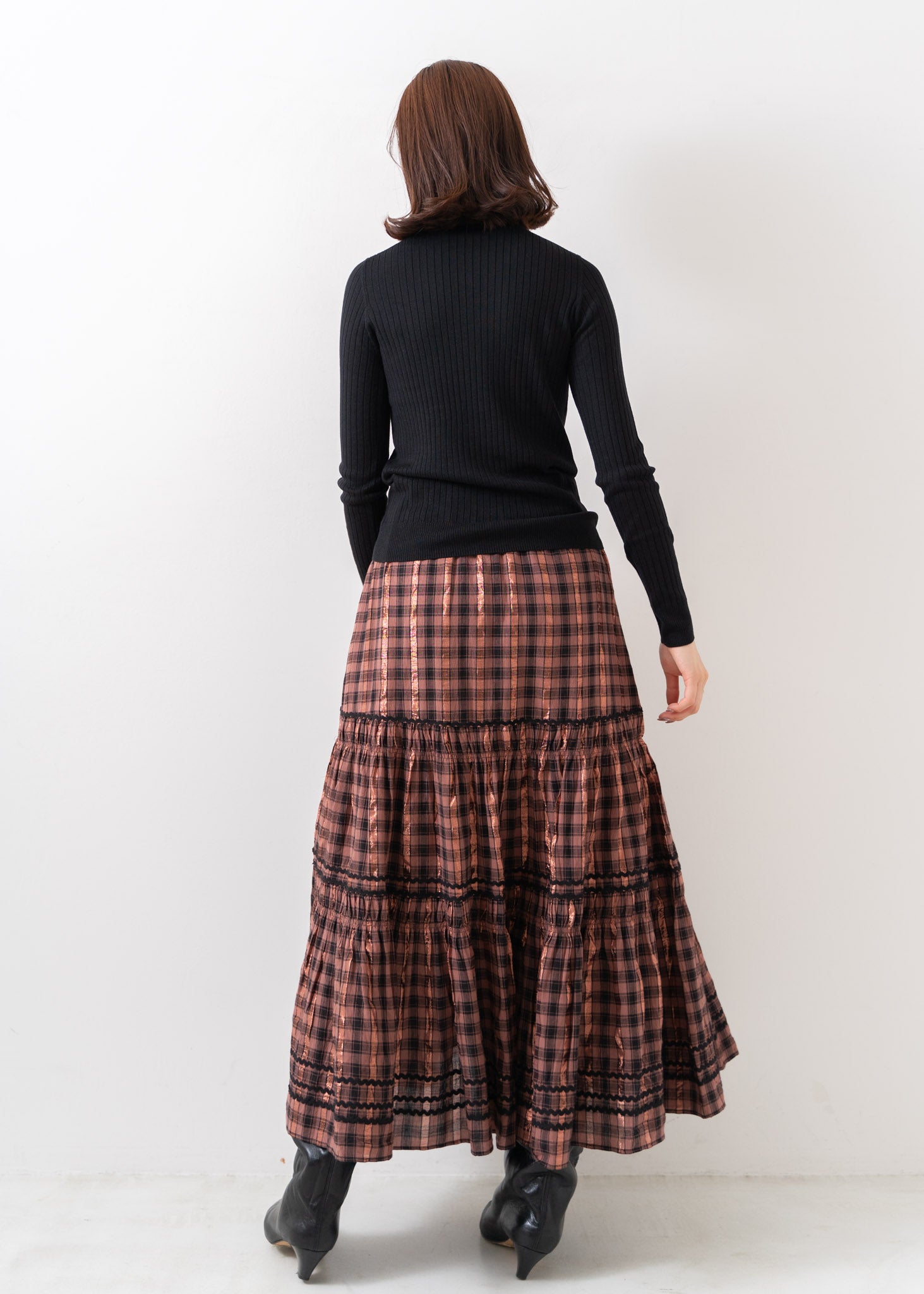Cotton Check Shirring Skirt