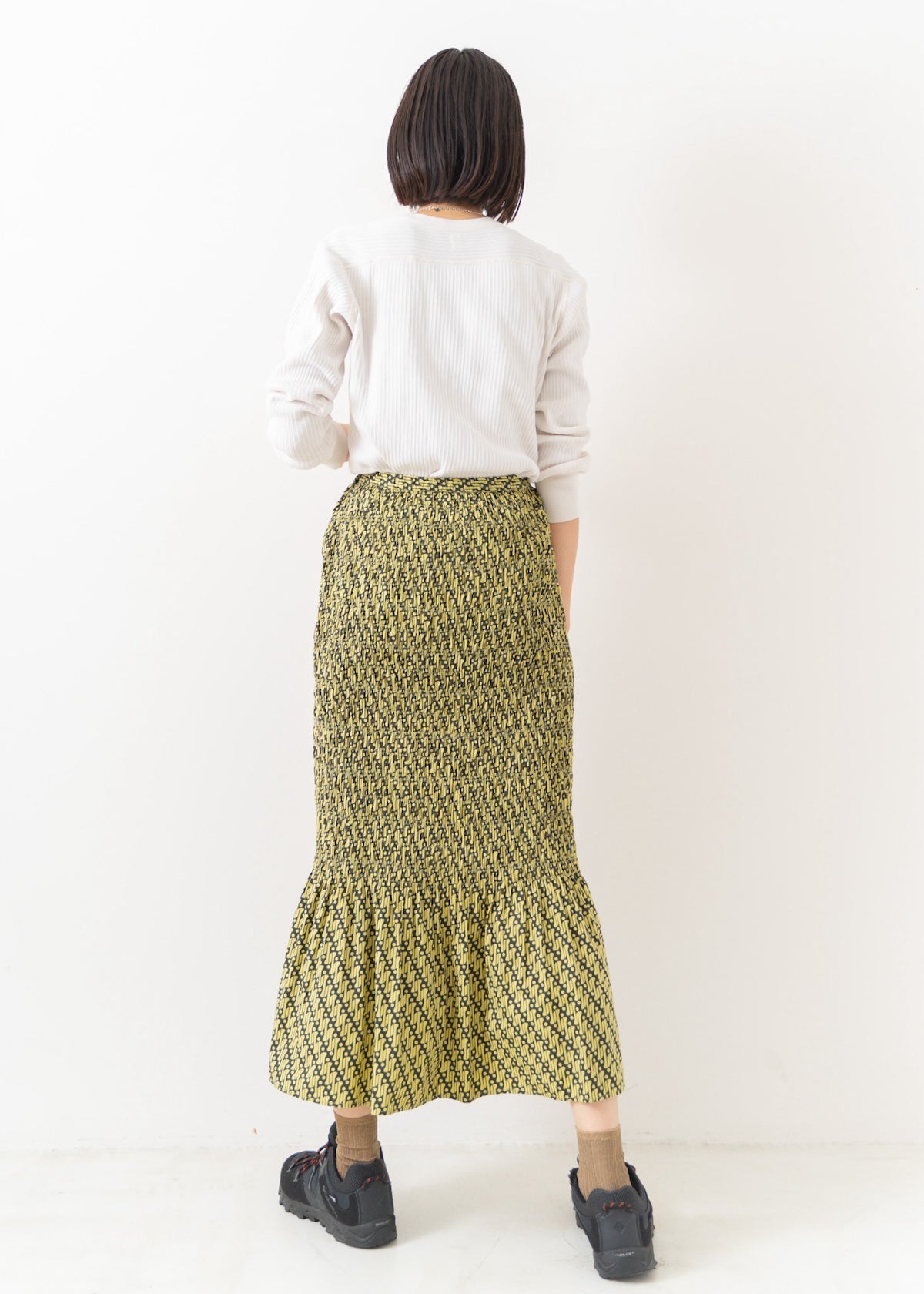 Geometric Pattern Shirring Tight Skirt