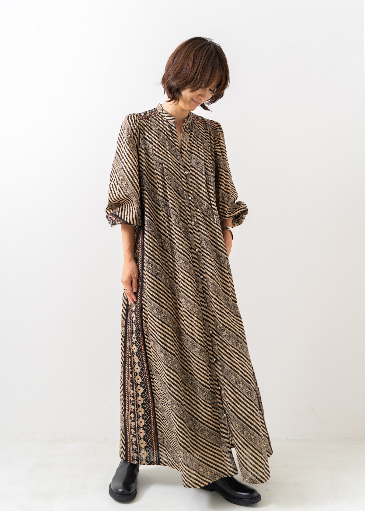 Cotton Stripe Ethnic Print Tuck Dress | Pasand by ne Quittez pas