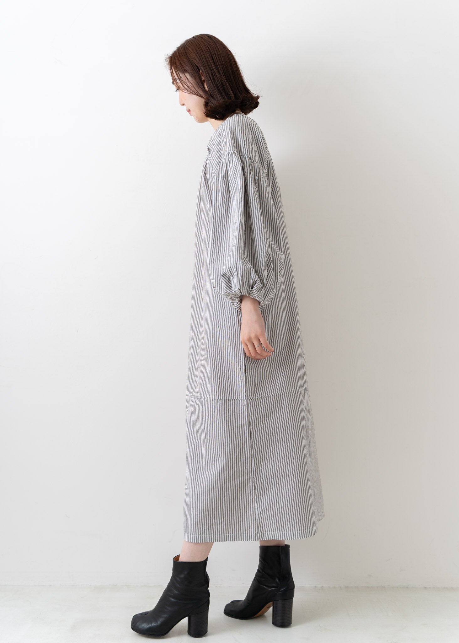 Cotton Stripe Volume Sleeve Dress | Pasand by ne Quittez pas 