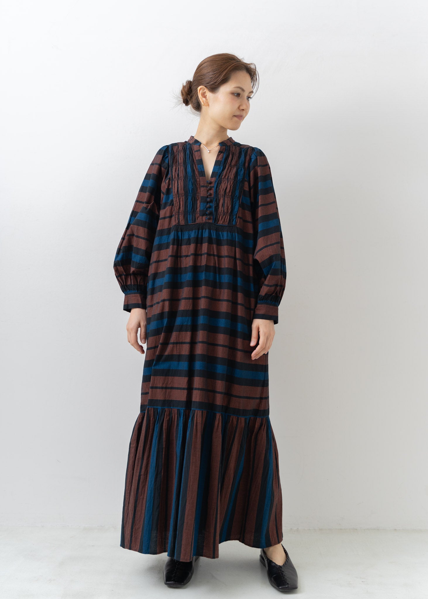 Cotton Multi Border Shirring Dress | Pasand by ne Quittez pas